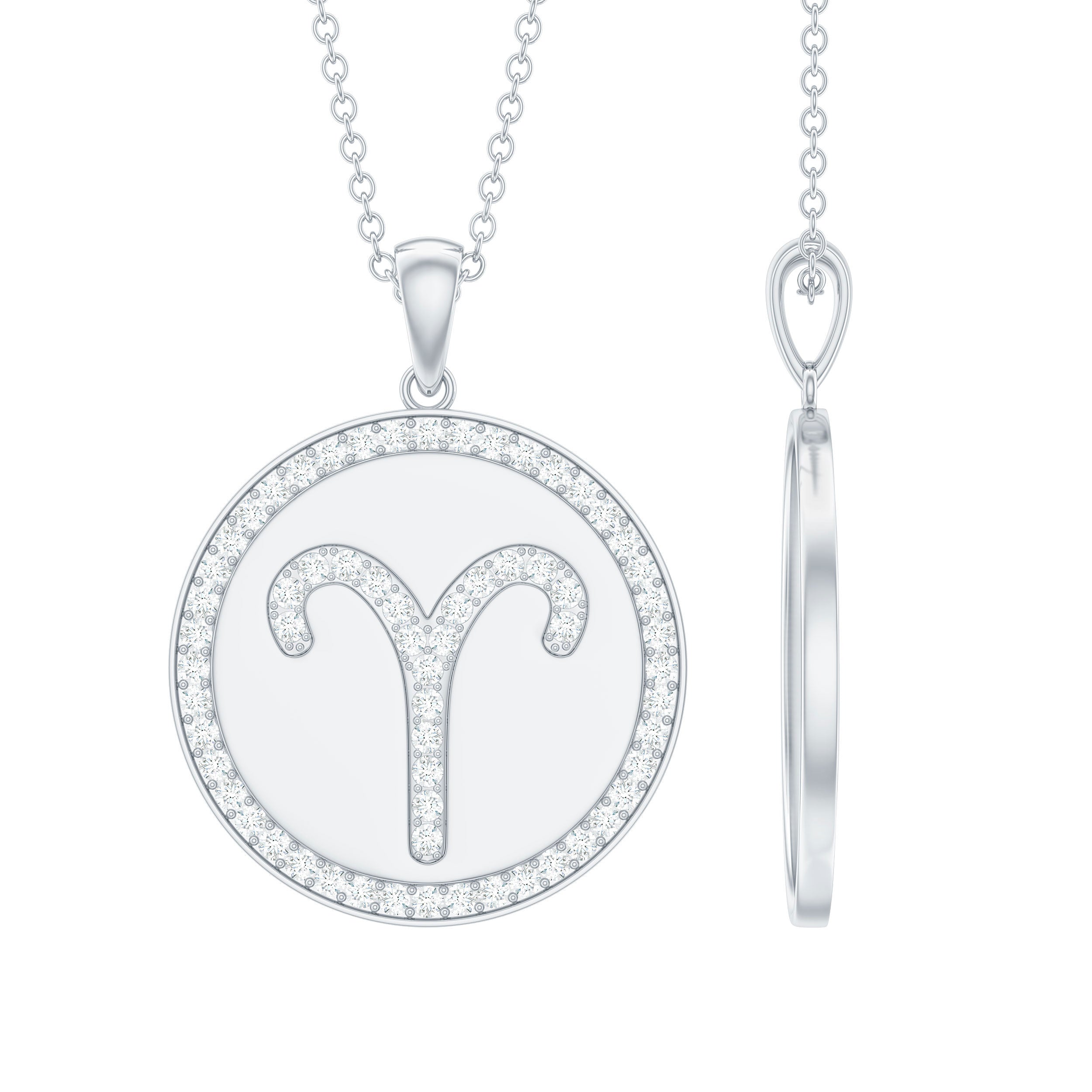 Certified Moissanite Aries Zodiac Disc Pendant