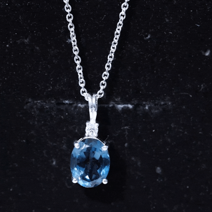 Genuine London Blue Topaz Solitaire Necklace with Chain AAA - Rosec Jewels