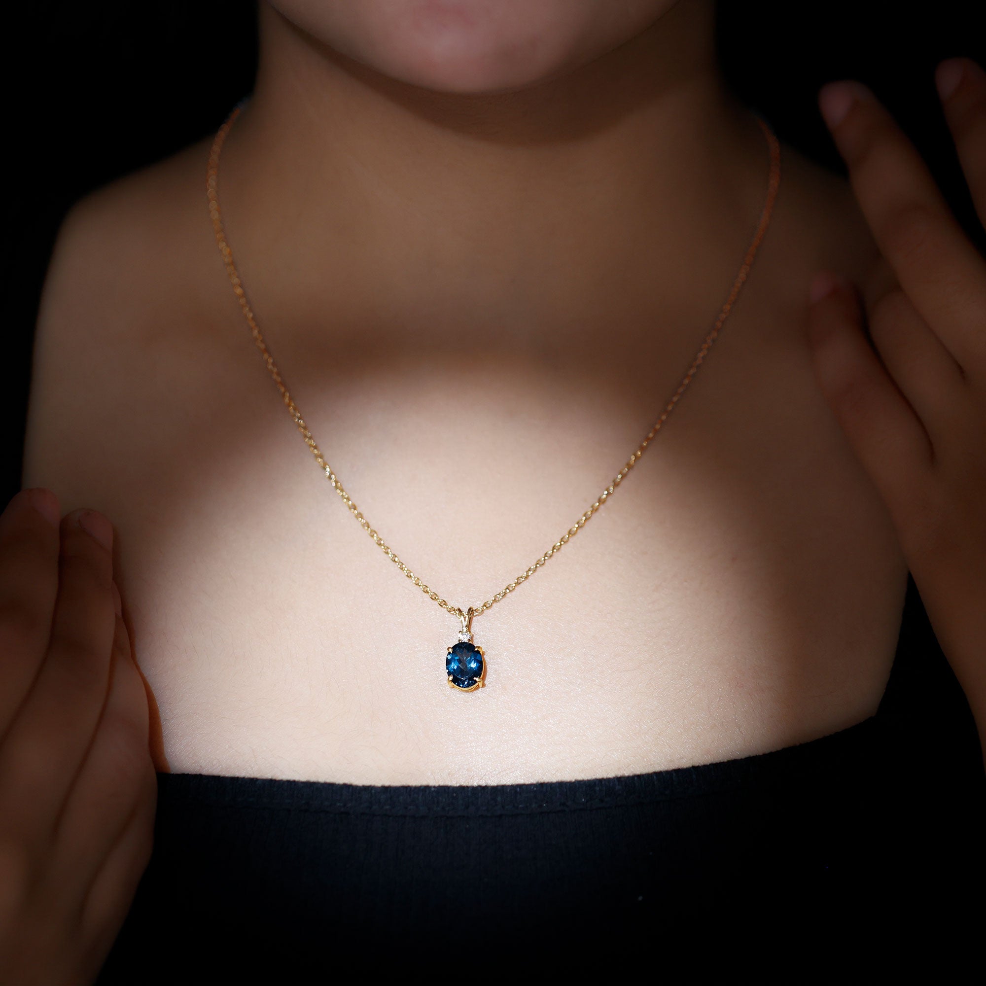 Genuine London Blue Topaz Solitaire Necklace with Chain AAA - Rosec Jewels