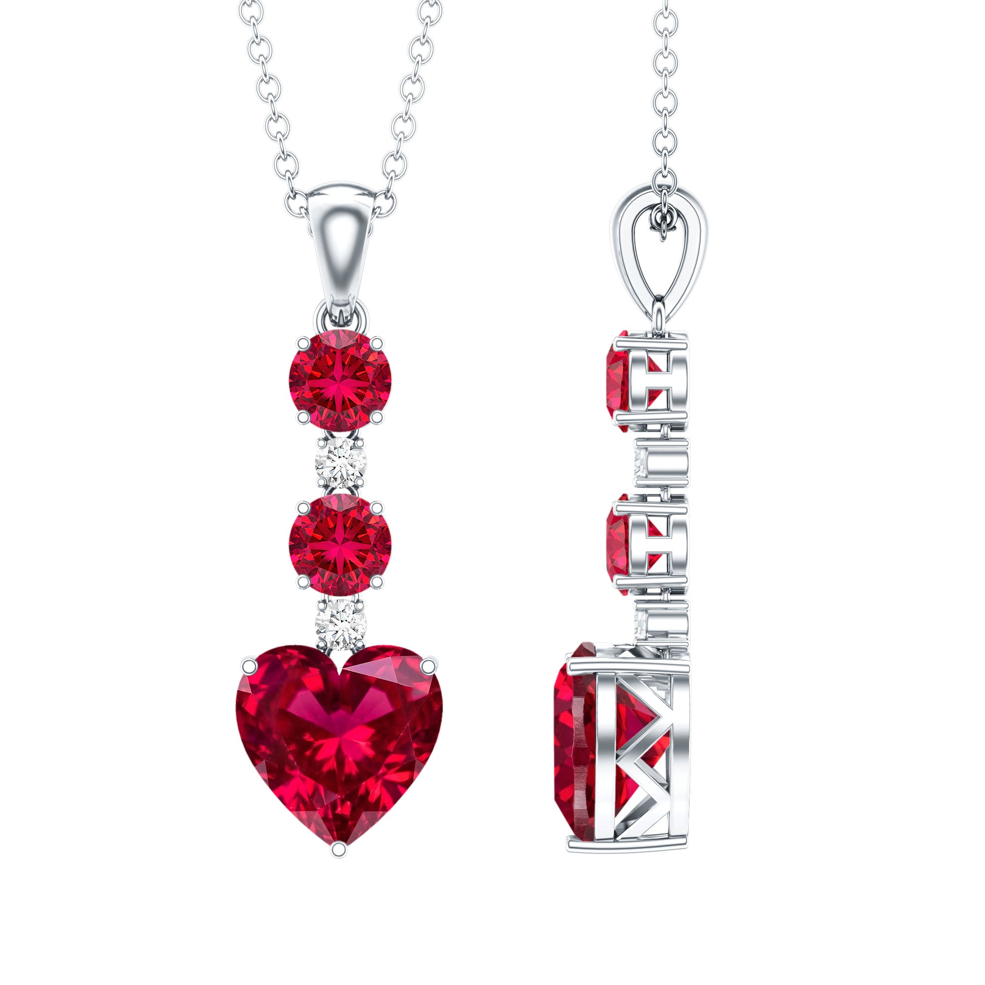 Created Ruby and Moissanite Heart Dangle Pendant Necklace