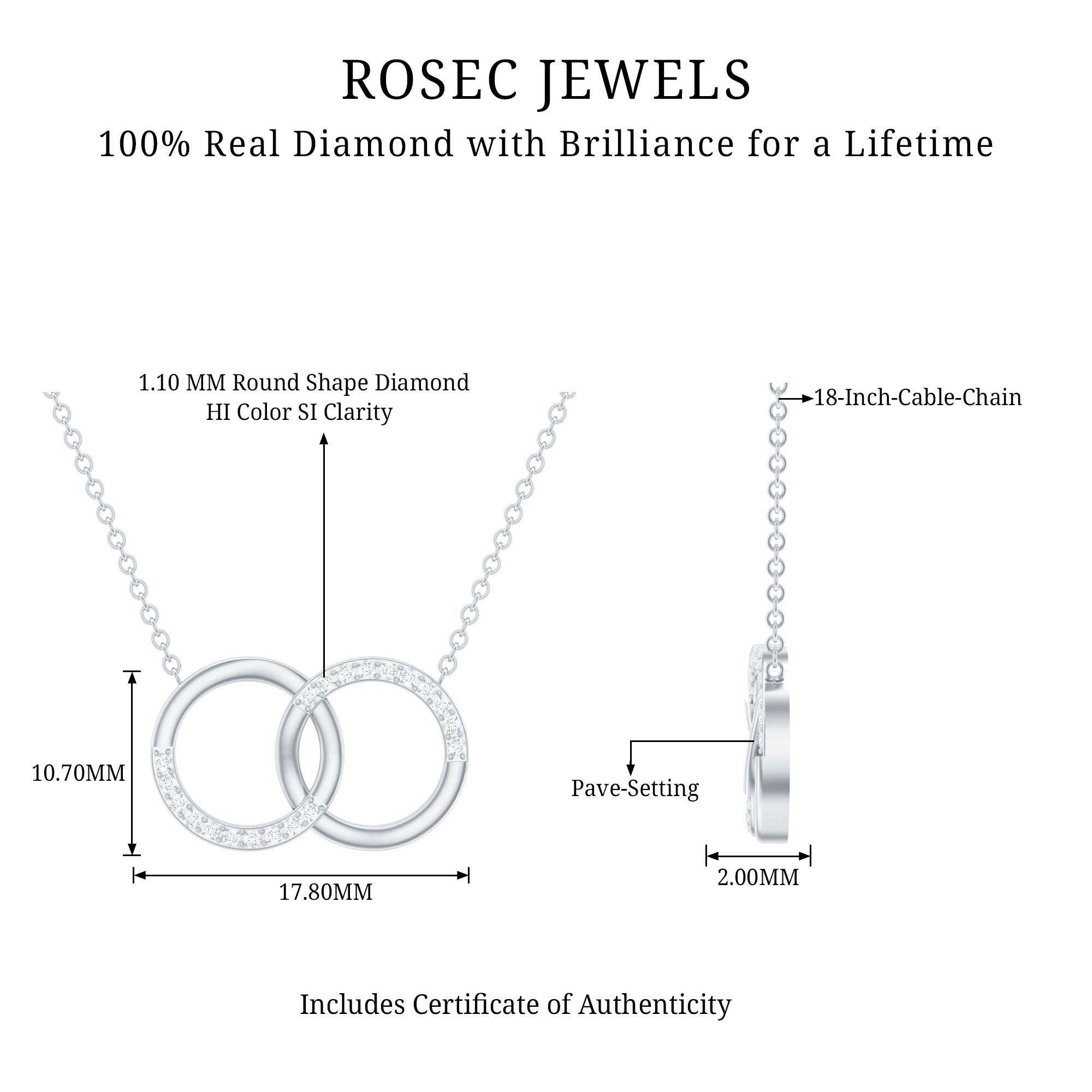 Certified Diamond Circle Pendant Necklace Natural - ( HI-SI ) - Rosec Jewels