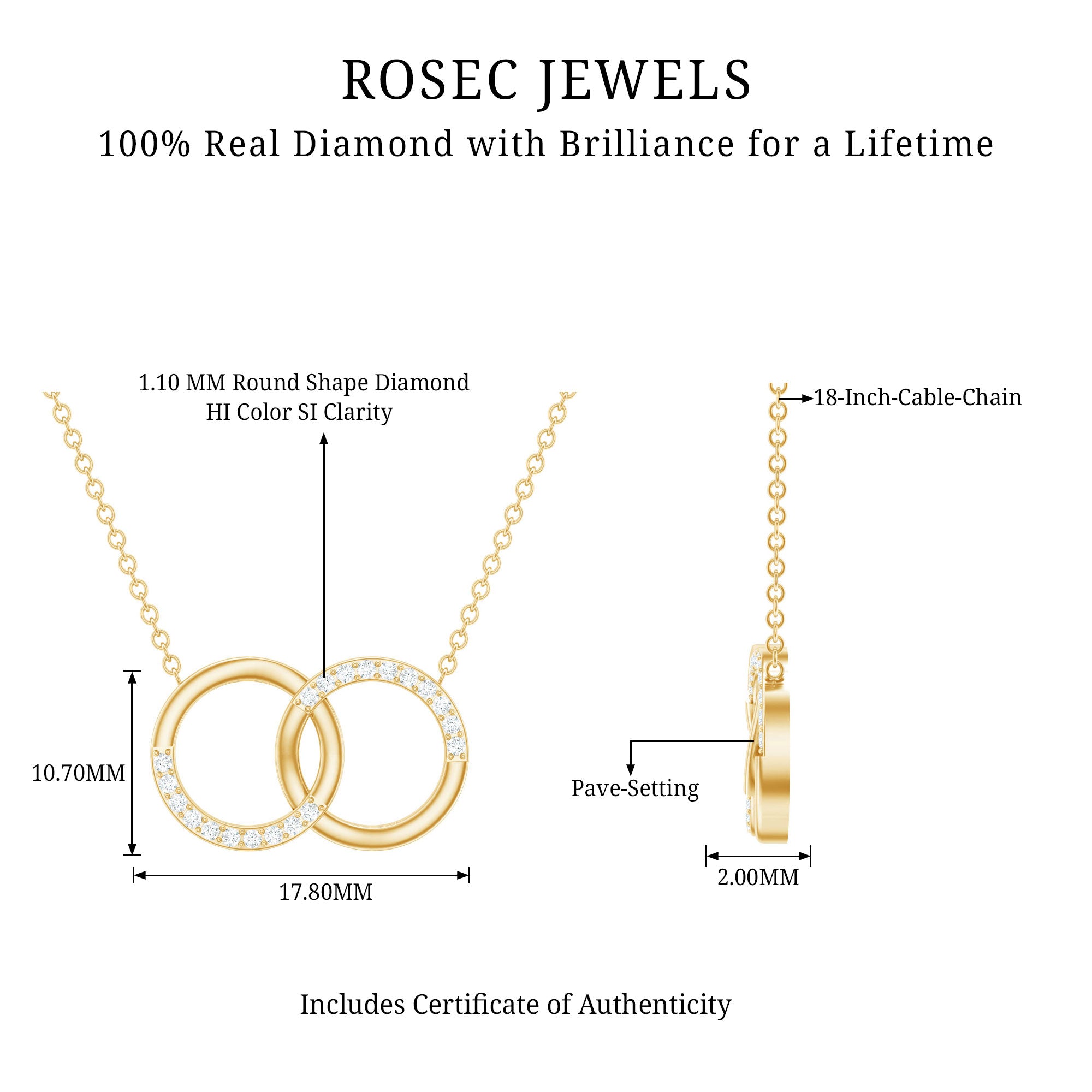 Certified Diamond Circle Pendant Necklace Natural - ( HI-SI ) - Rosec Jewels