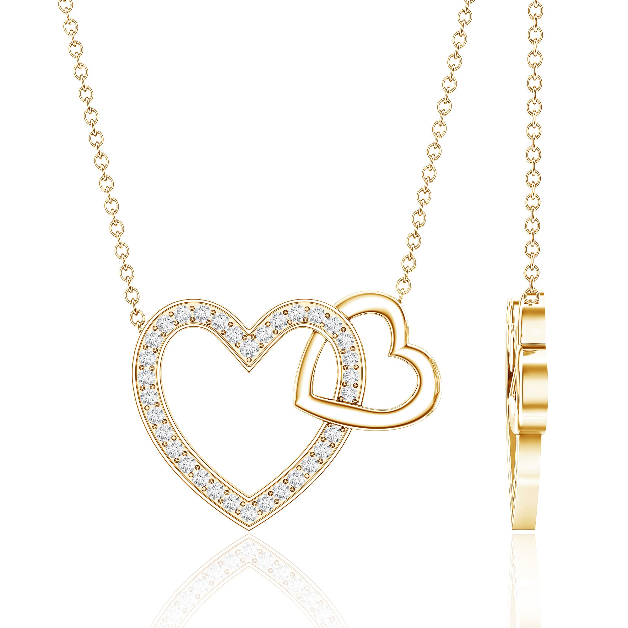 Diamond 2 Heart Promise Necklace Natural - ( HI-SI ) - Rosec Jewels
