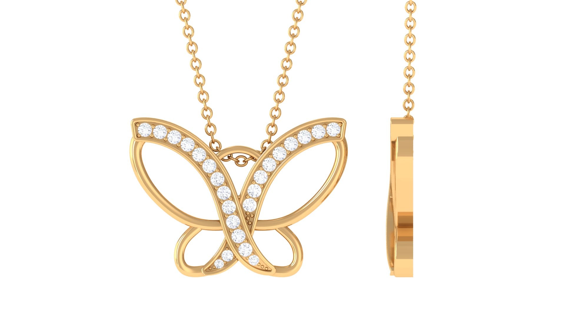 Rosec Jewels-0.25 CT Butterfly Pendant Necklace with Diamond
