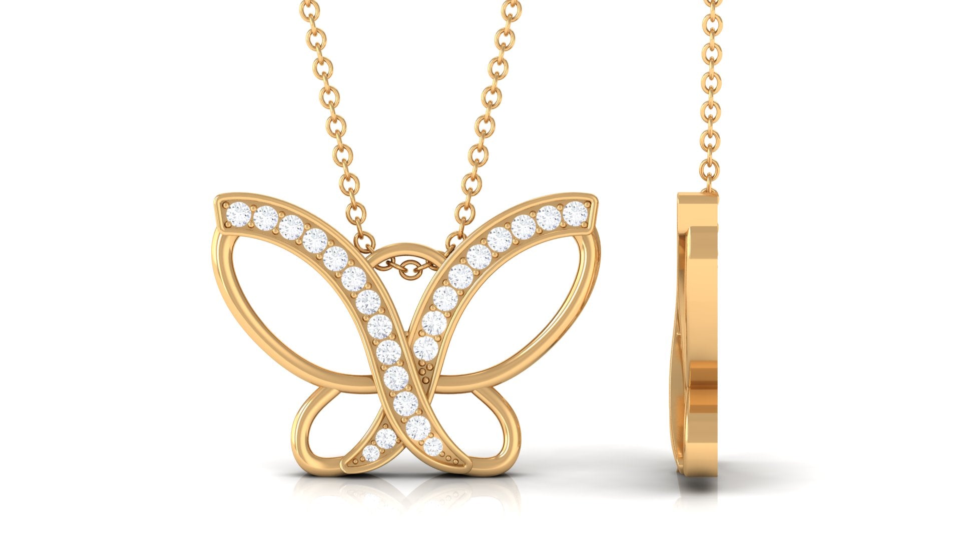 Rosec Jewels-0.25 CT Butterfly Pendant Necklace with Diamond