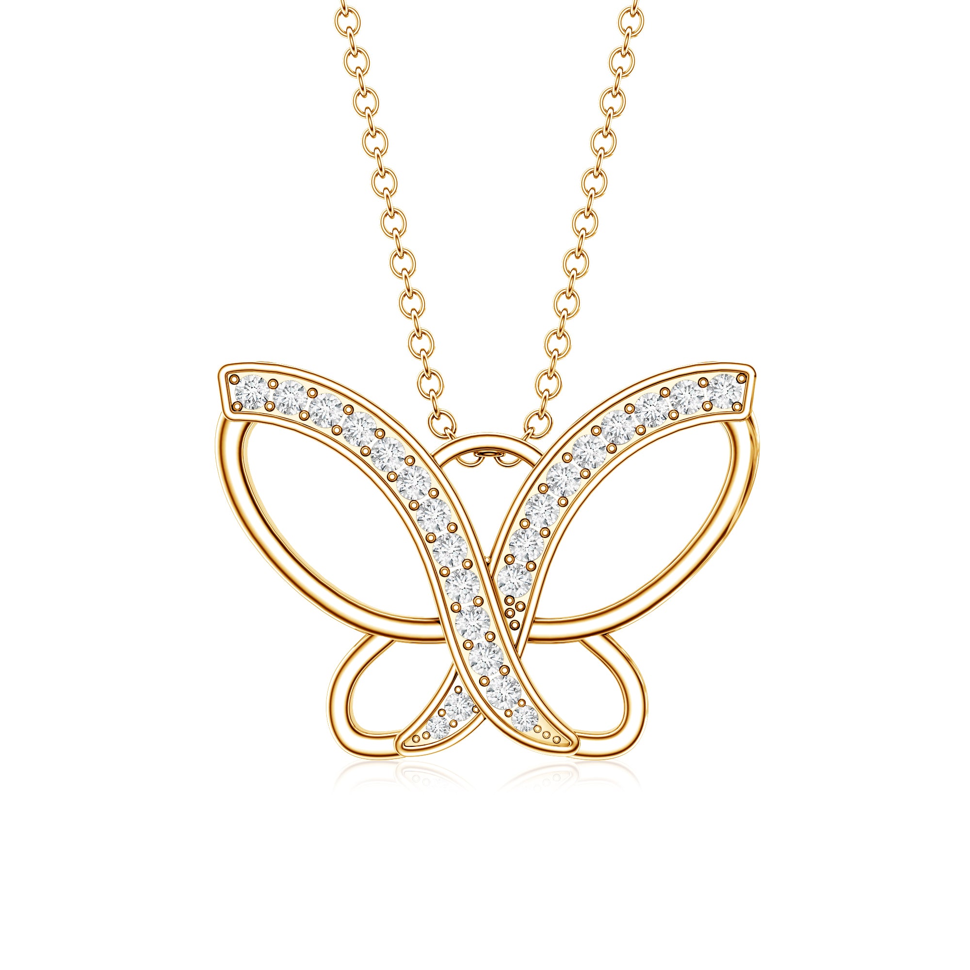 Diamond Butterfly Pendant Necklace For Women Natural - ( HI-SI ) - Rosec Jewels