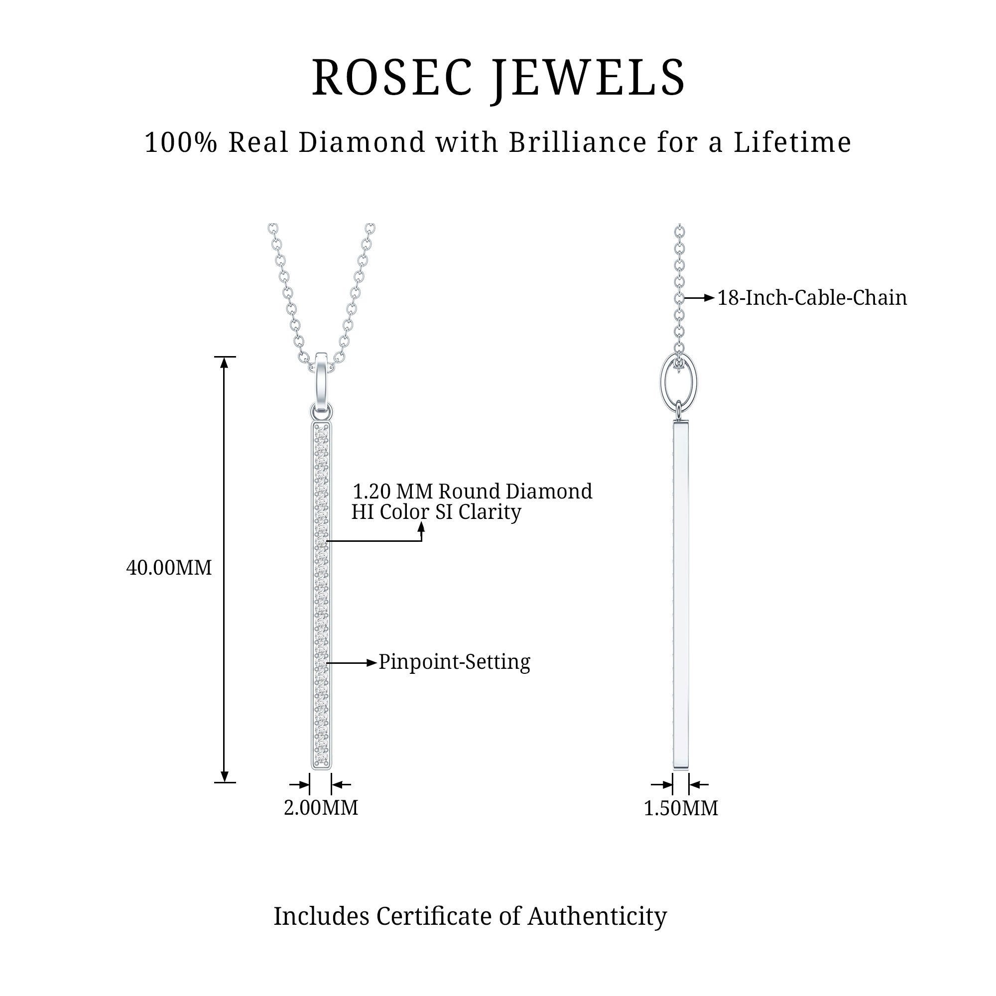 Round Cut Diamond Bar Necklace For Women Natural - ( HI-SI ) - Rosec Jewels