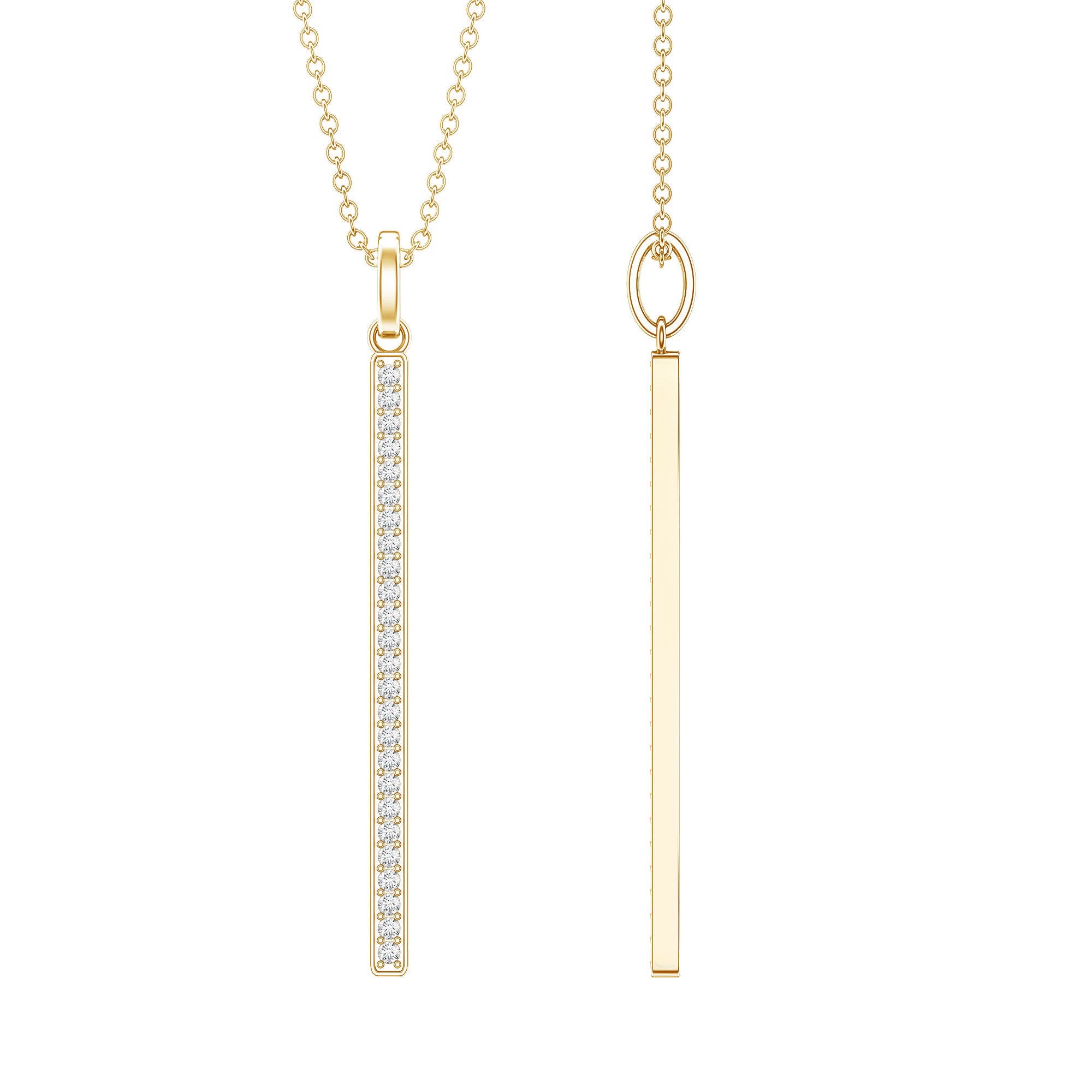 Round Cut Diamond Bar Necklace For Women Natural - ( HI-SI ) - Rosec Jewels