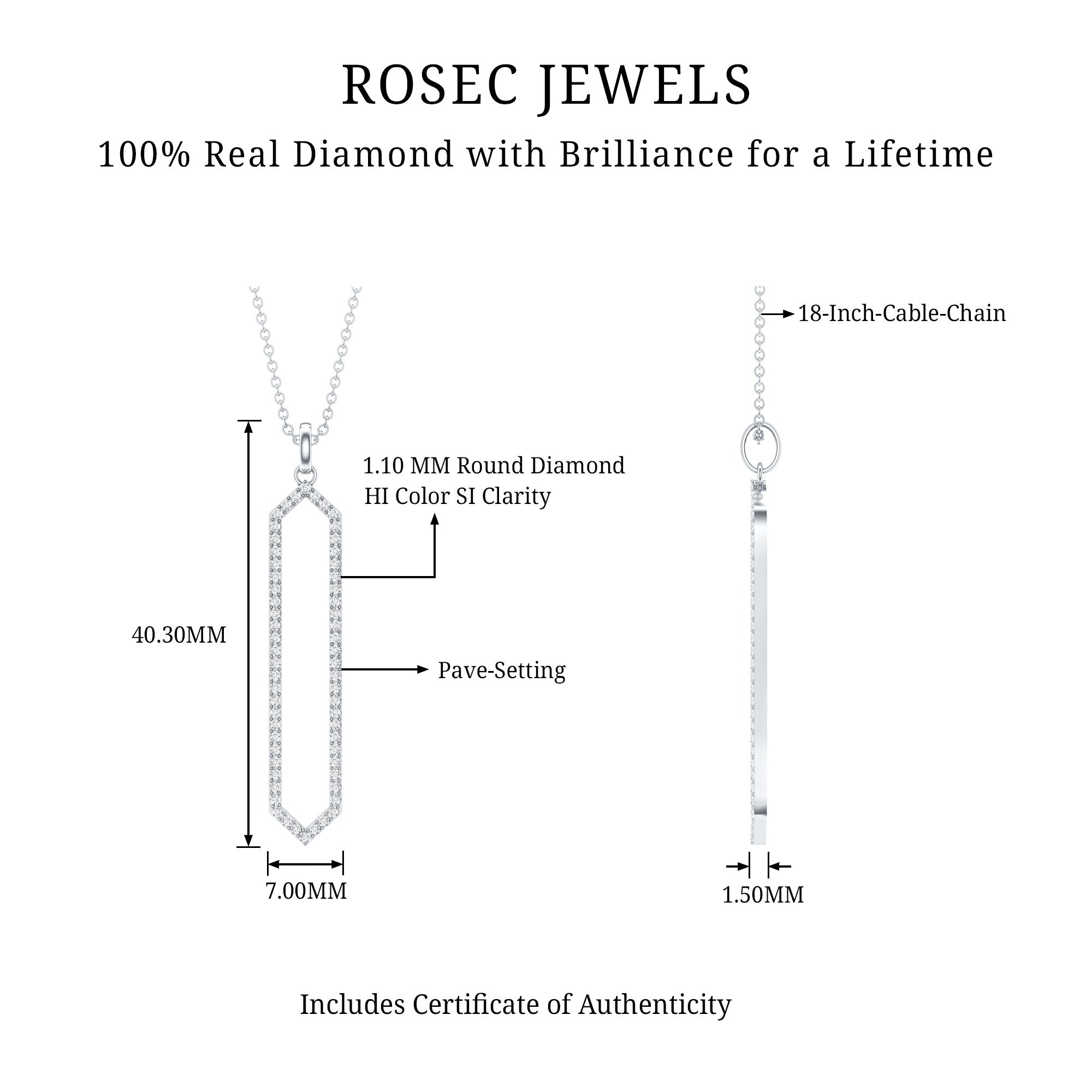 Certified Diamond Geometric Necklace For Women Natural - ( HI-SI ) - Rosec Jewels