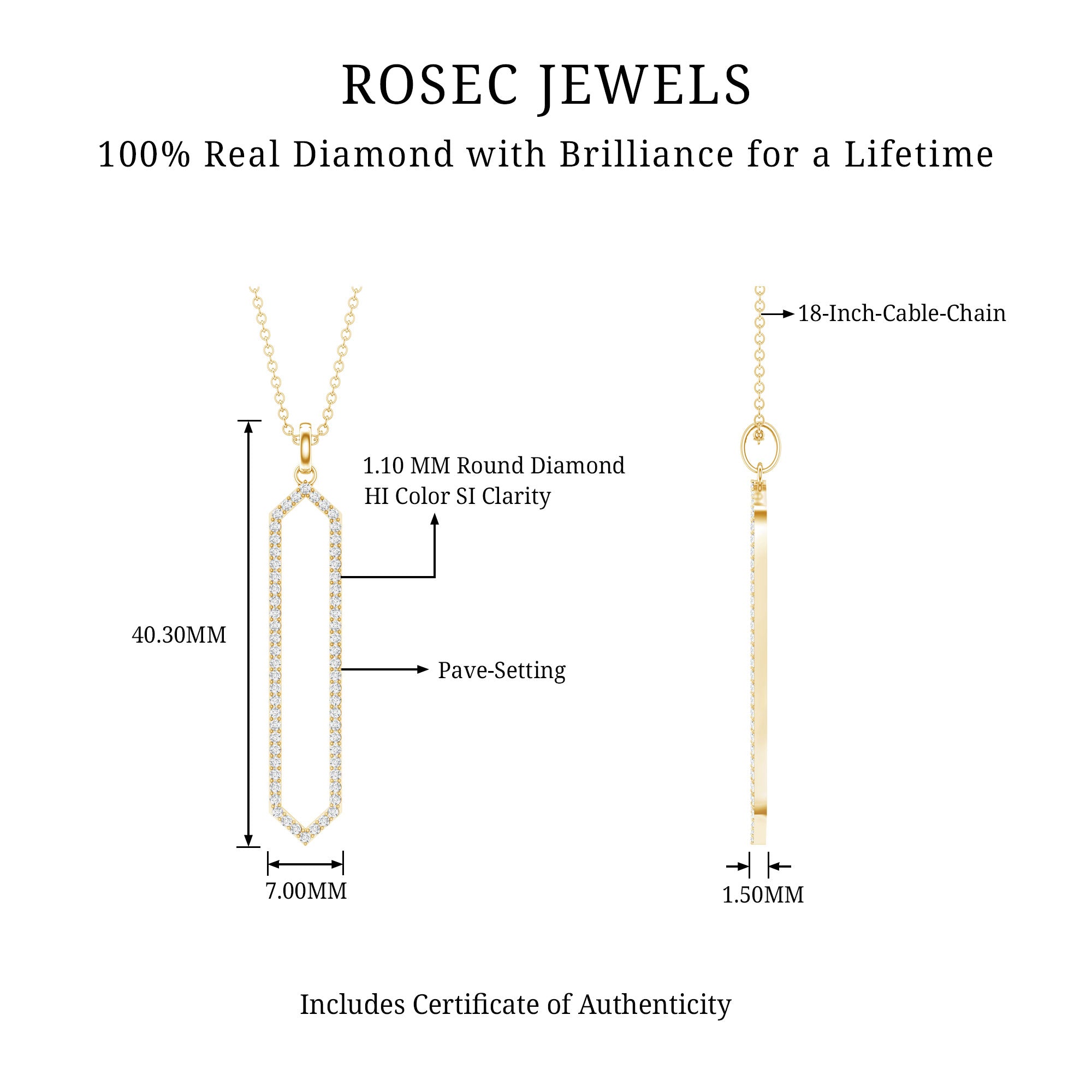 Certified Diamond Geometric Necklace For Women Natural - ( HI-SI ) - Rosec Jewels