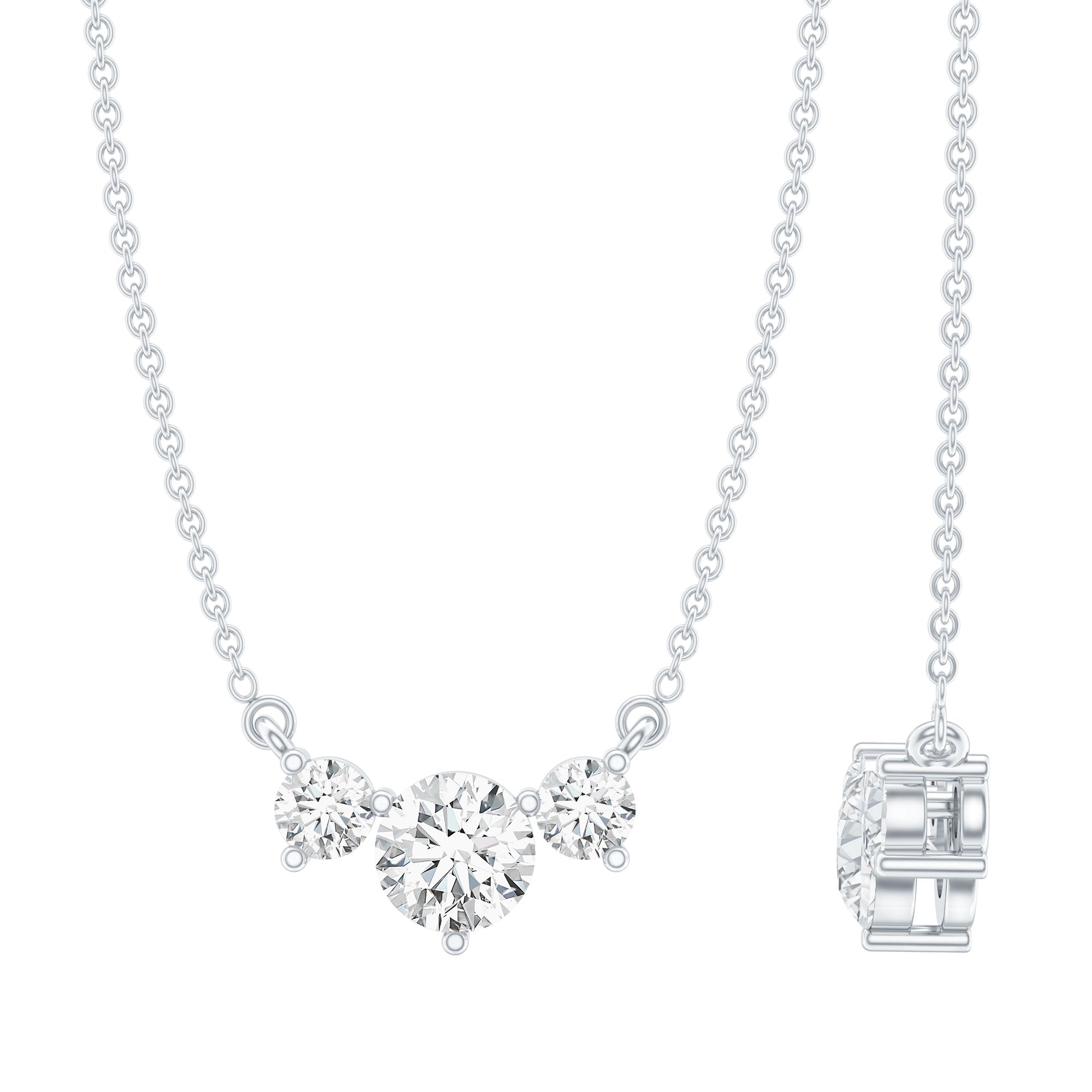 Certified Moissanite Three Stone Stackable Necklace