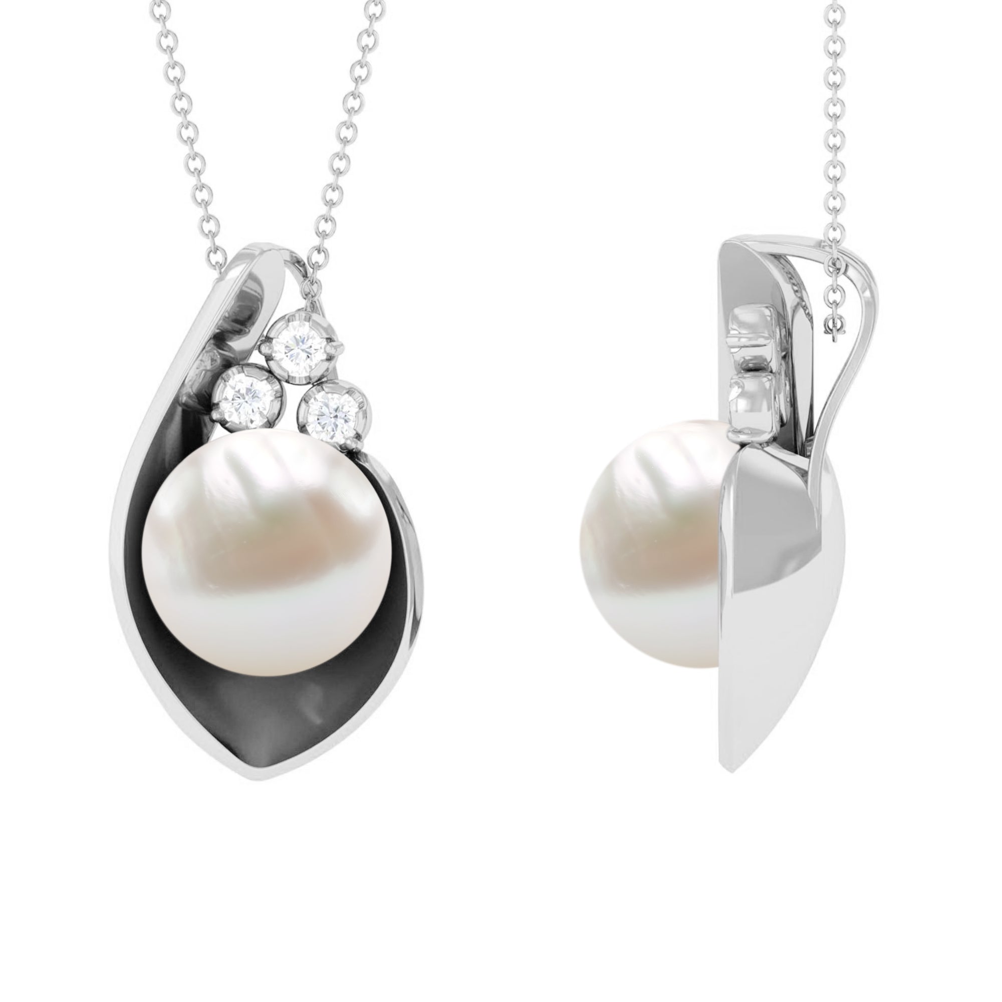 12 MM Real Freshwater Pearl Pendant with Diamond