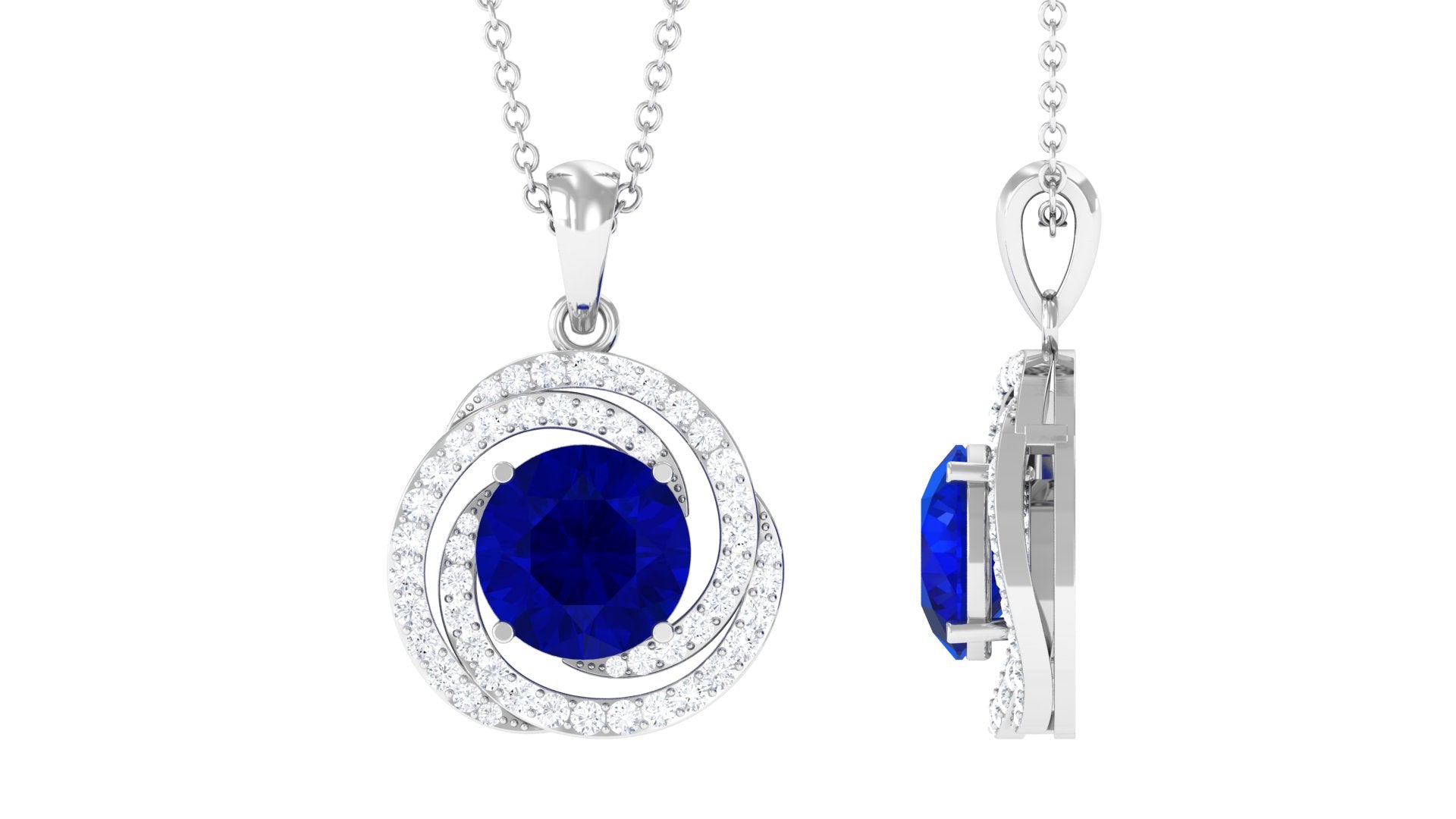 Lab Grown Blue Sapphire Pendant With Moissanite Swirl