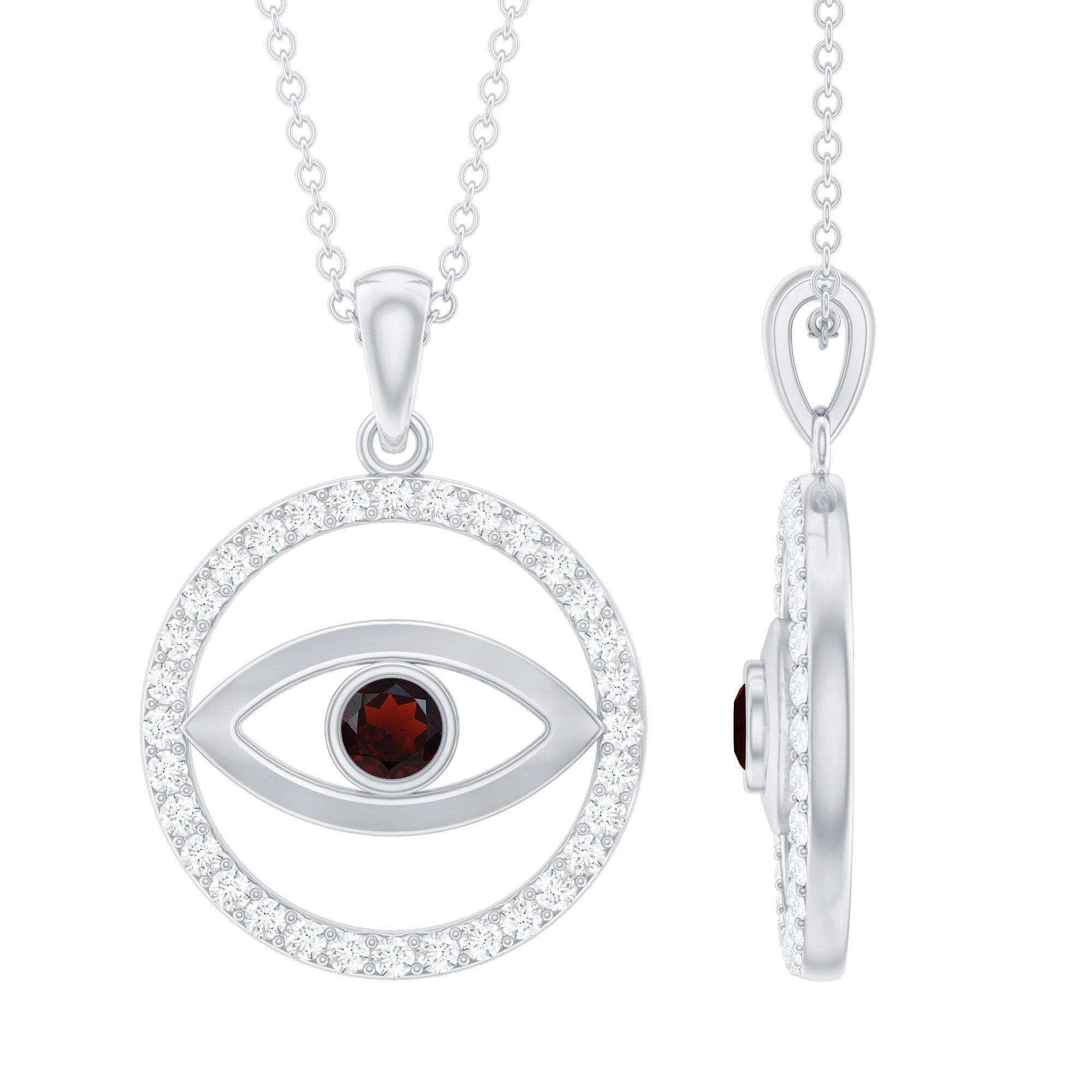 Diamond Eternity en granaat boze oog hanger