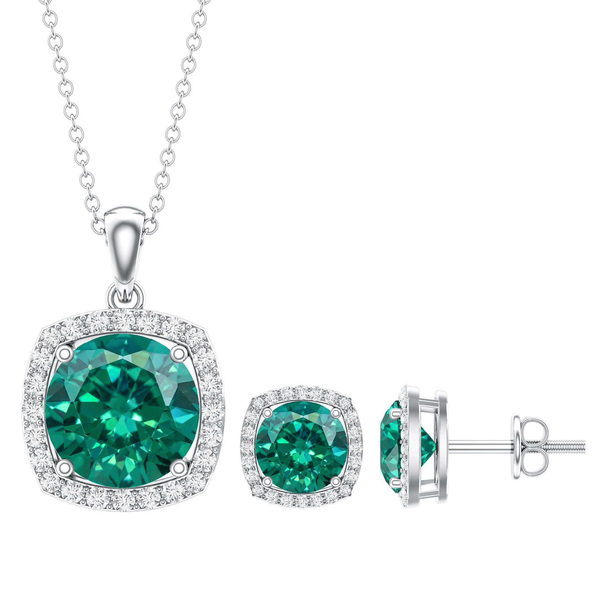 Certified 5 Carat Lab Grown Emerald Necklace and Earring Set for Women AAAA - Rosec Jewels