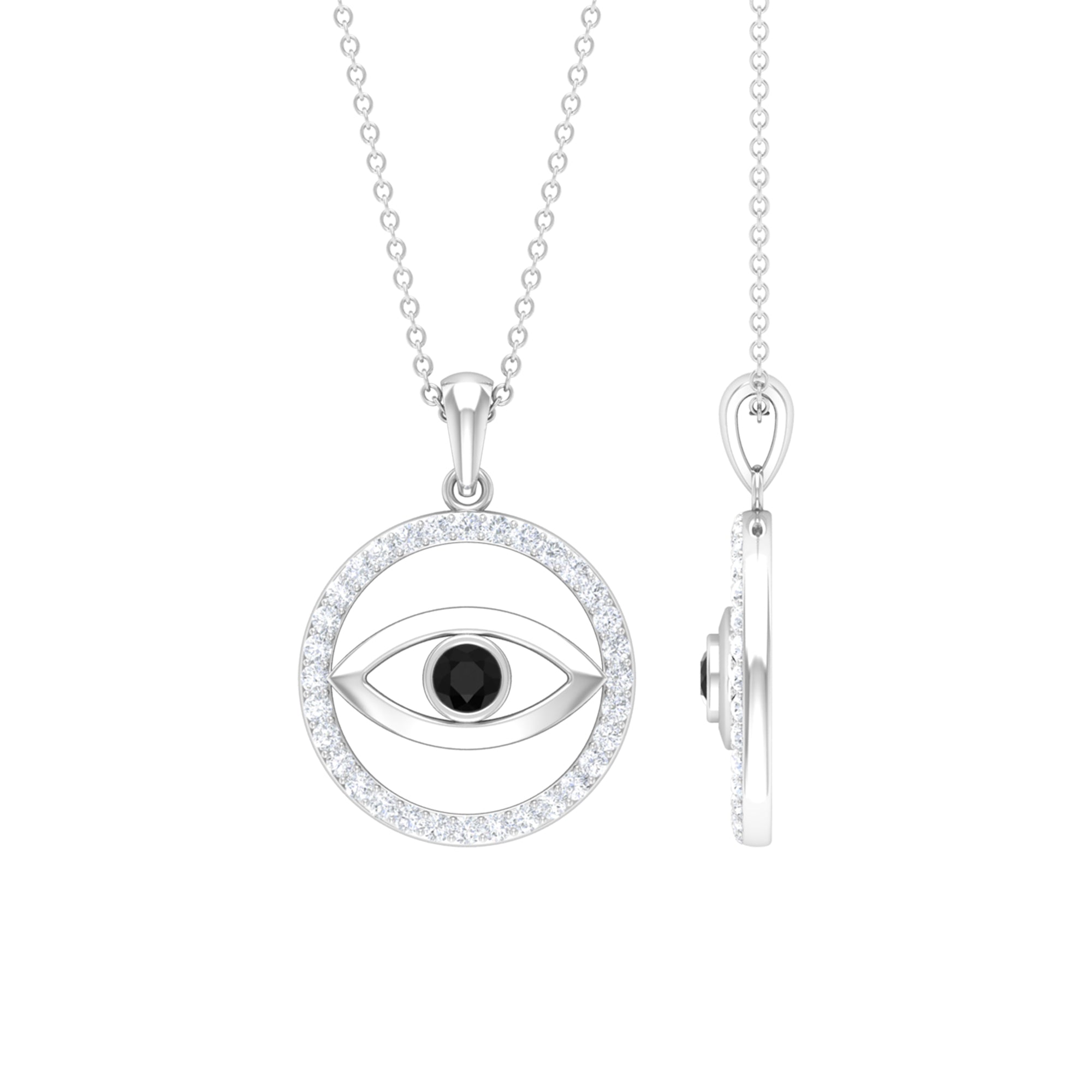 Created Black Diamond Evil Eye Pendant with Moissanite Eternity Circle