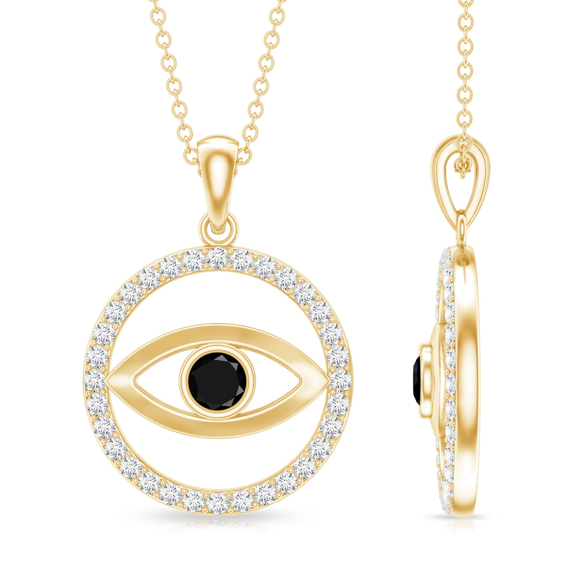 Lab Created Black Diamond Evil Eye Necklace with Moissanite AAAA ( Synthetic ) - Rosec Jewels