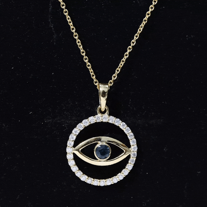 Blue Sapphire and Diamond Evil Eye Eternity Necklace AAA - Rosec Jewels