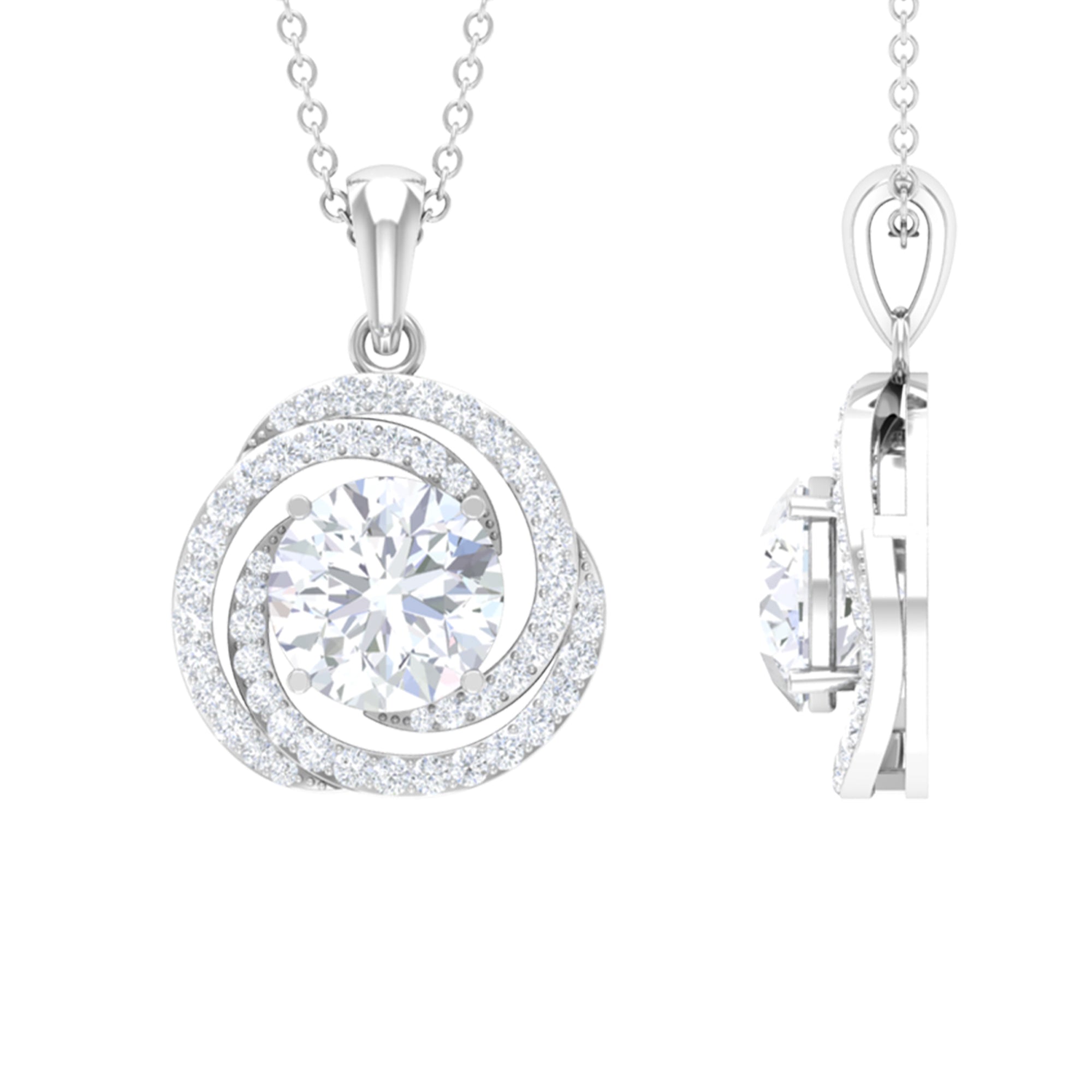 4 CT Certified Moissanite Swirl Halo Pendant in Gold