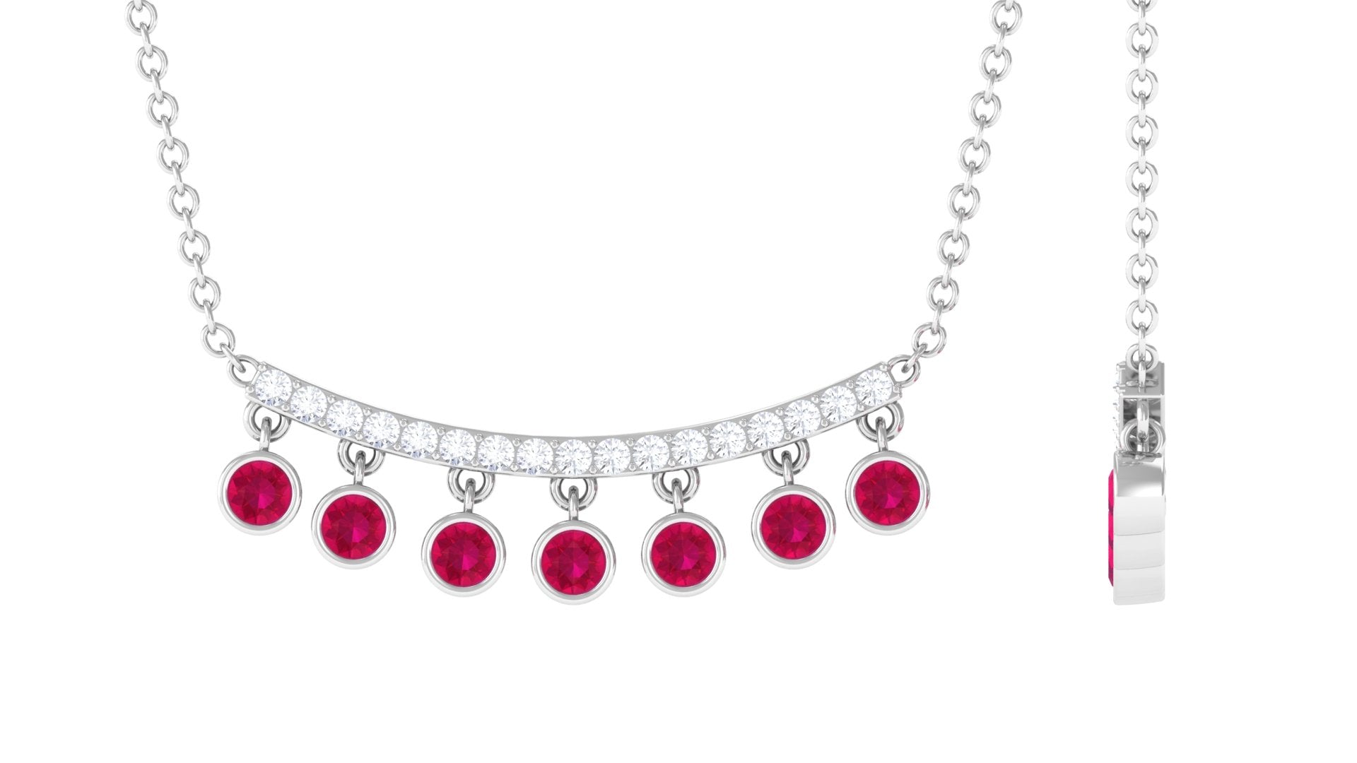 Bezel Set Ruby and Diamond Curved Bar Necklace