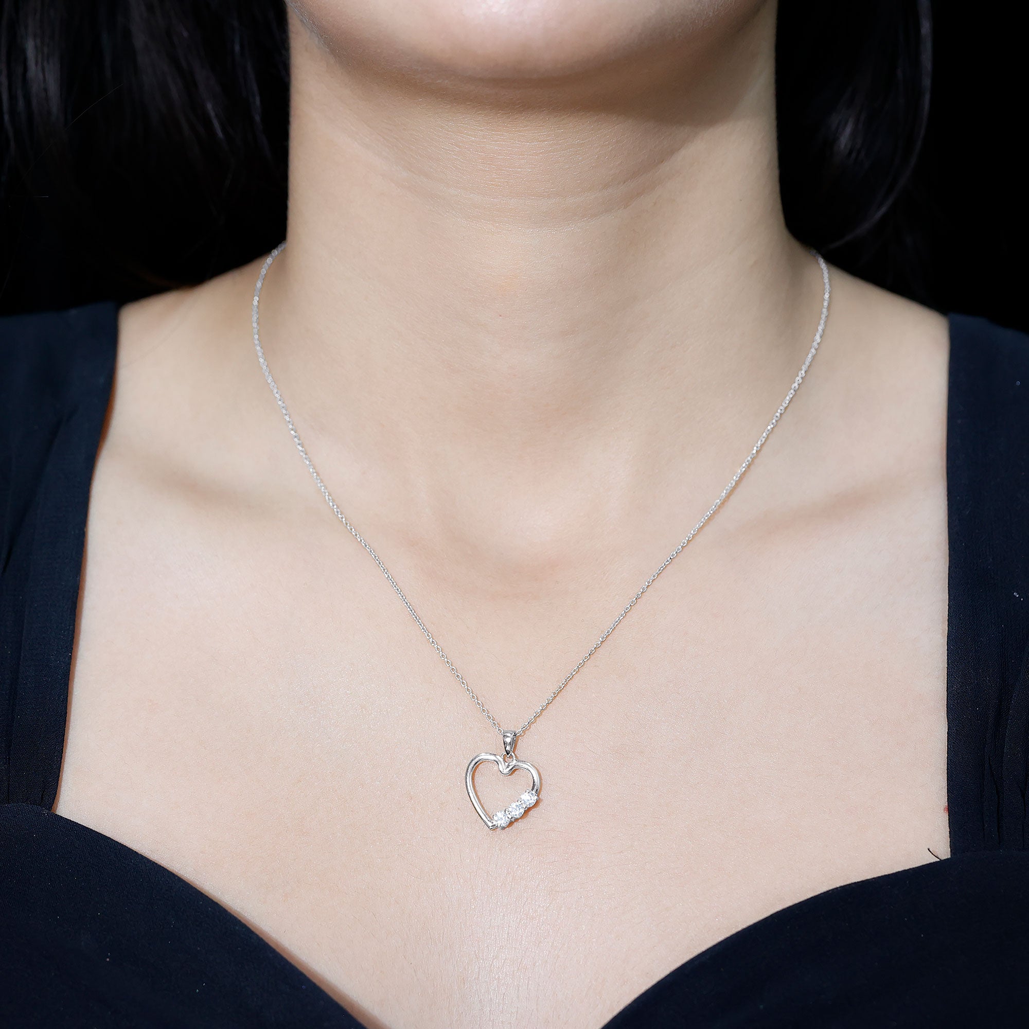 Simple Moissanite Open Heart Pendant Necklace D-VS1 - Rosec Jewels