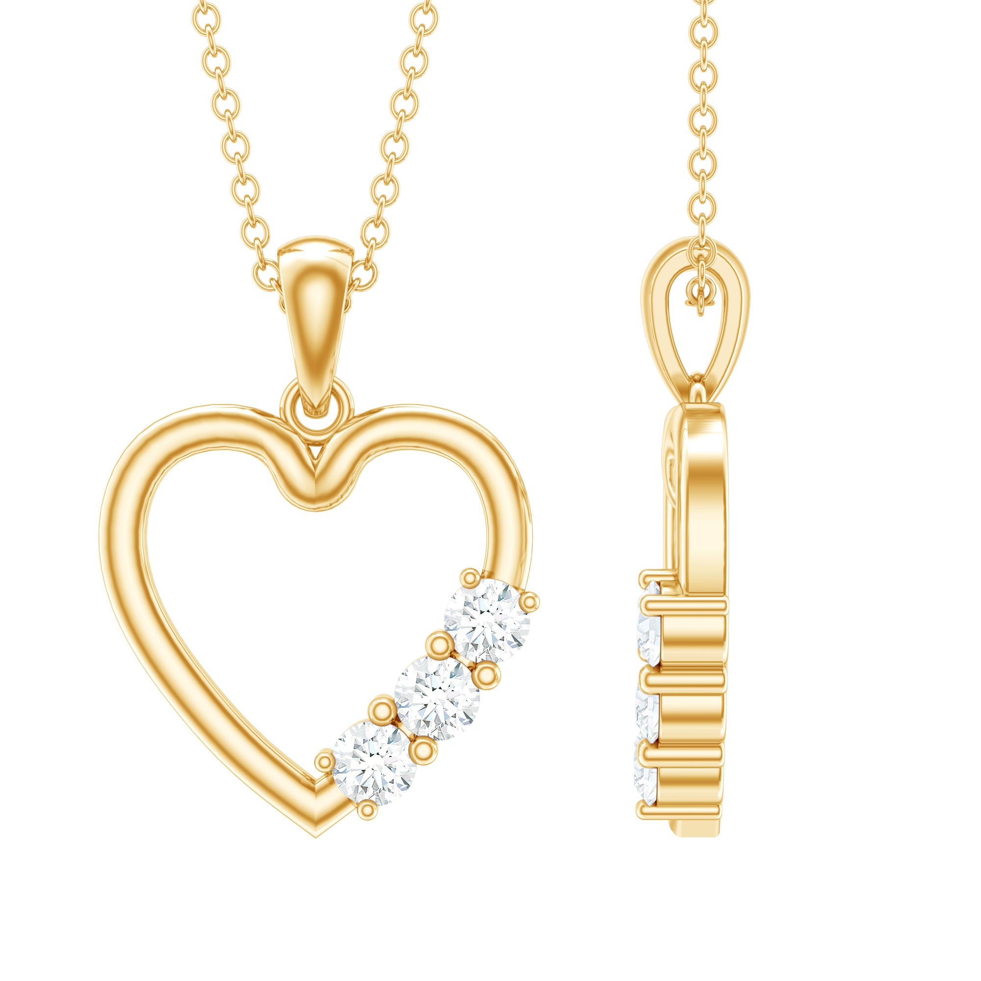 Simple Moissanite Open Heart Pendant Necklace D-VS1 - Rosec Jewels