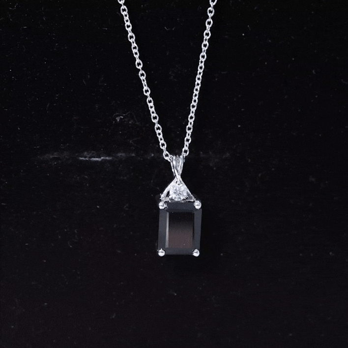 Natural 2 CT Black Onyx Emerald Cut Necklace With Chain AAA - Rosec Jewels