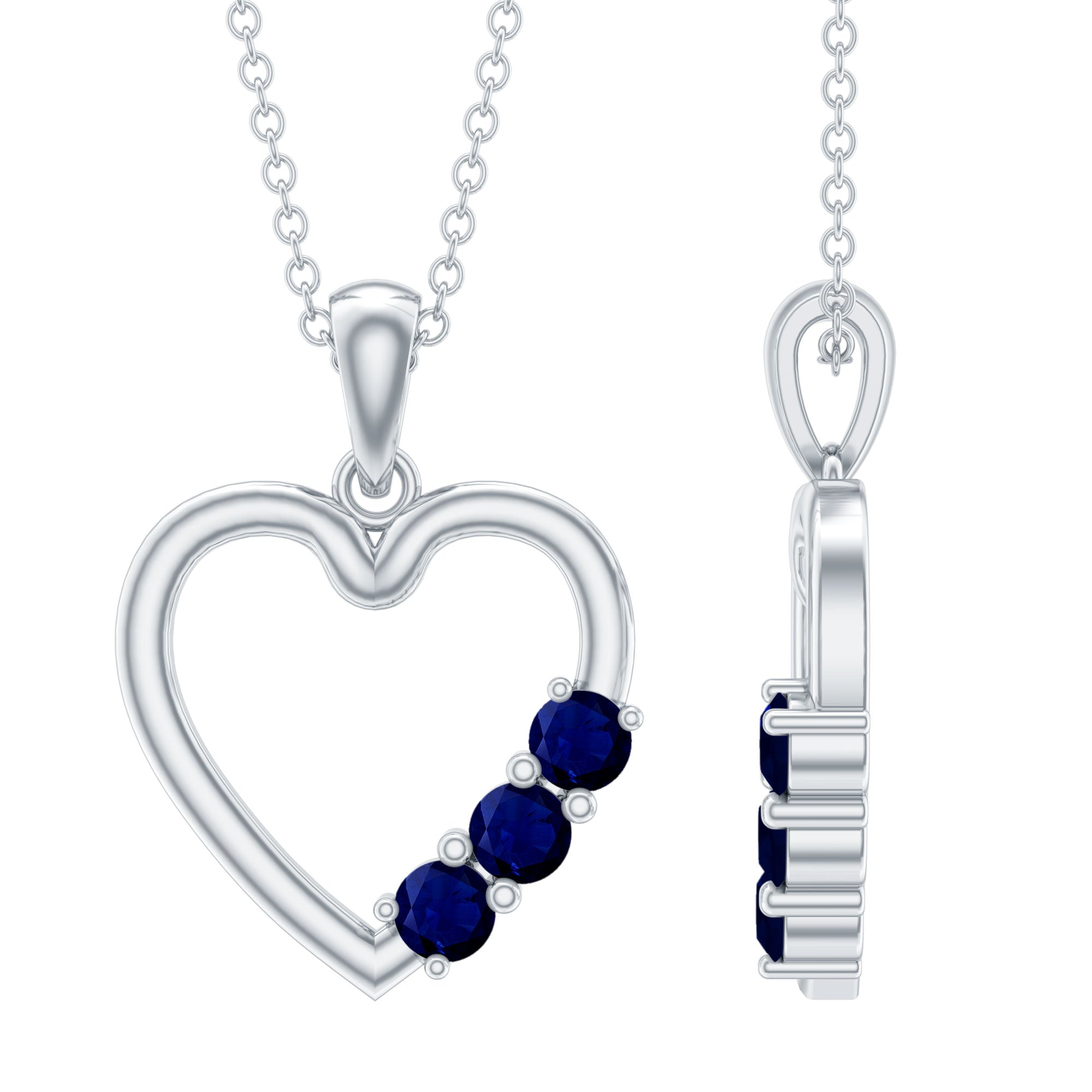 1/2 CT Simple Blue Sapphire and Gold Heart Pendant