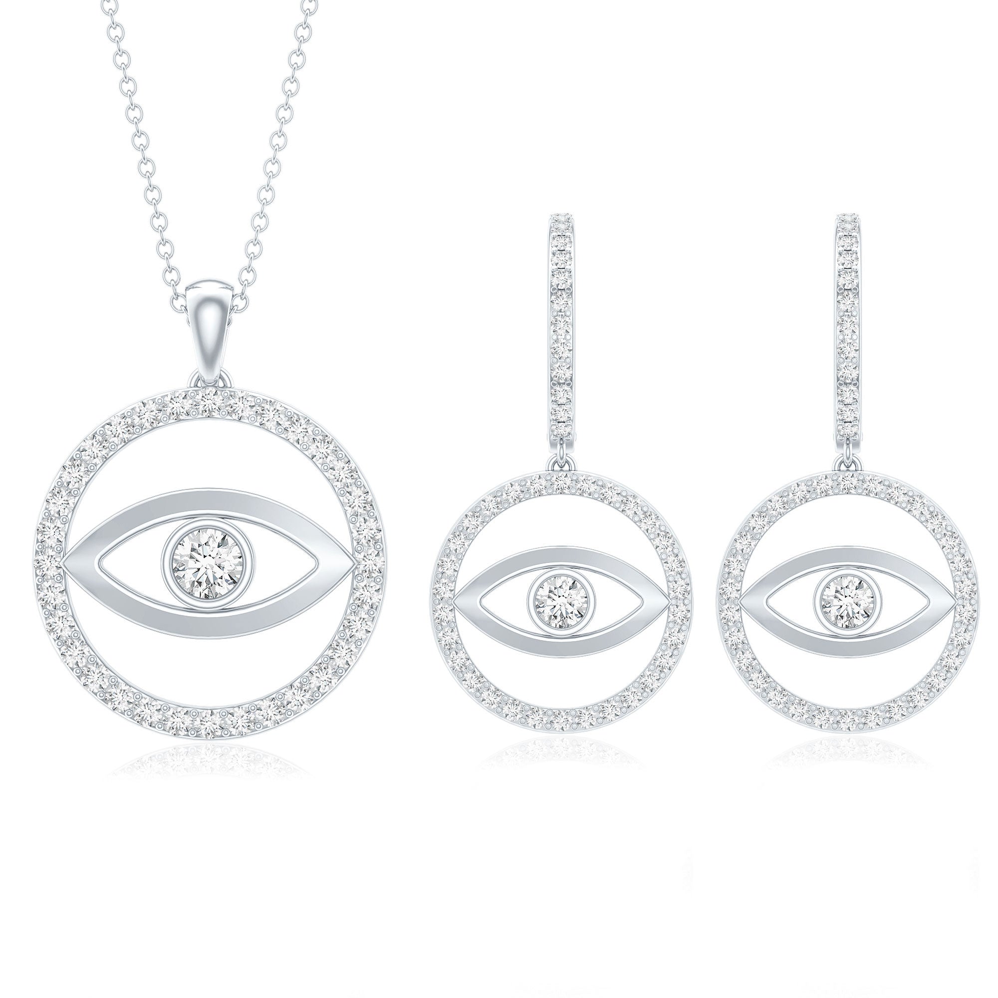 Certified Moissanite Evil Eye Necklace and Earrings Set D-VS1 - Rosec Jewels