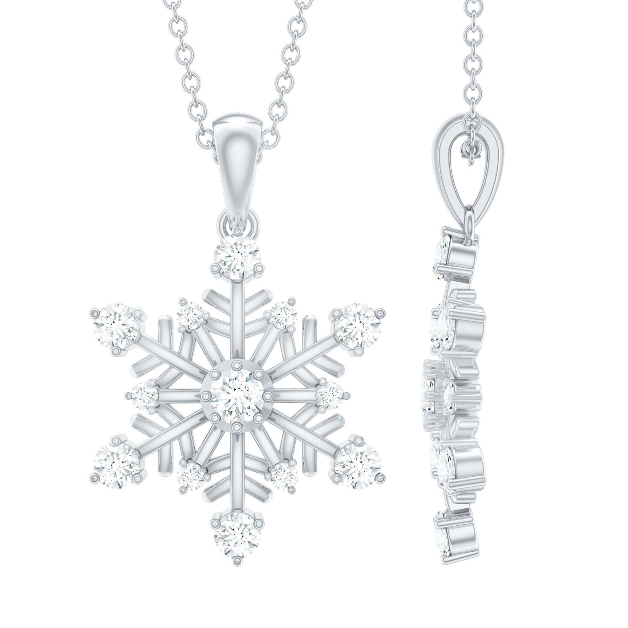 Certified Classic Moissanite Snowflake Pendant Necklace With Chain