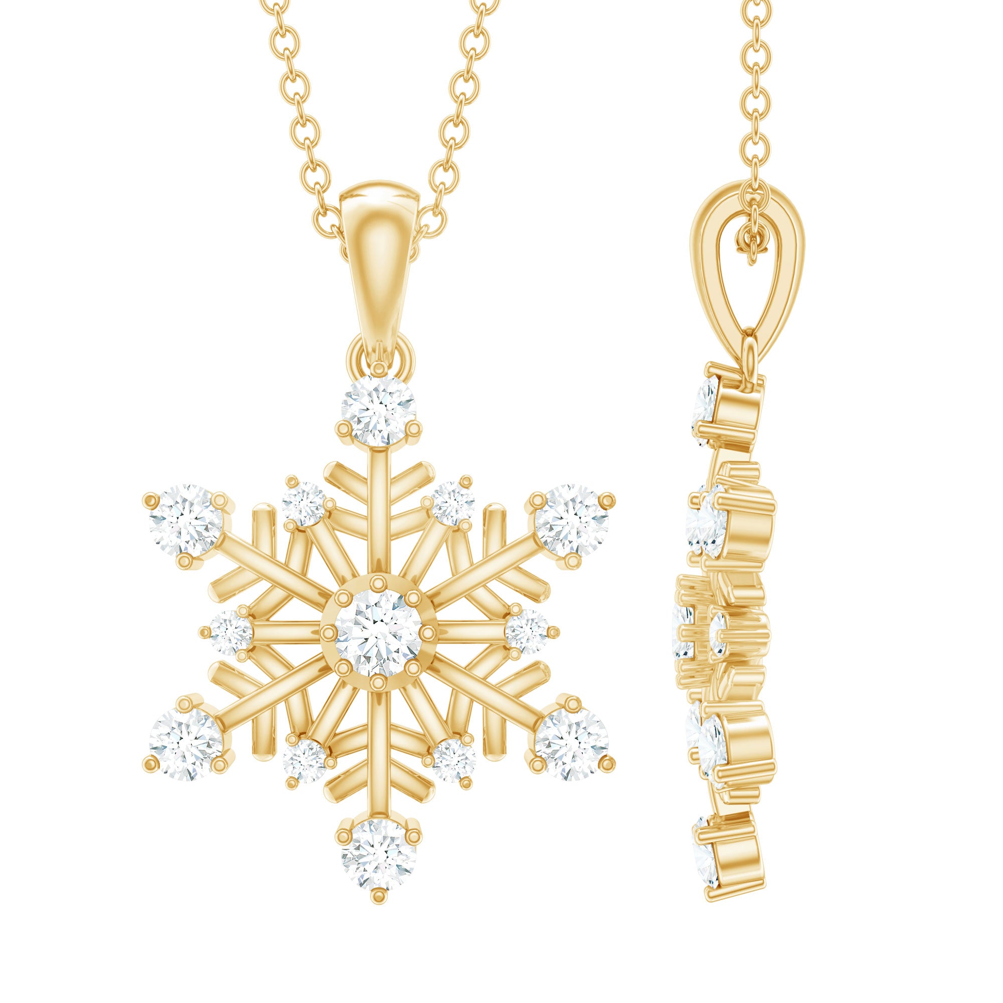Certified Classic Moissanite Snowflake Pendant Necklace With Chain D-VS1 - Rosec Jewels