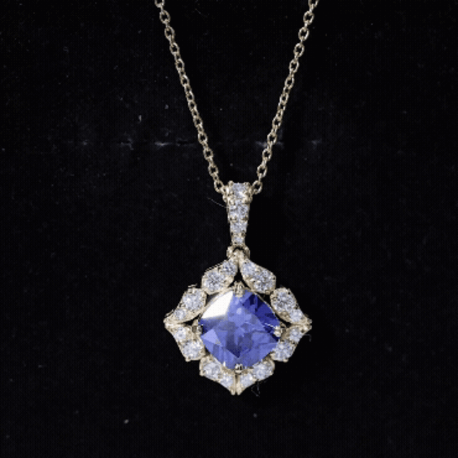 Vintage Inspired Lab Grown Blue Sapphire and Diamond Necklace AAAA - Rosec Jewels