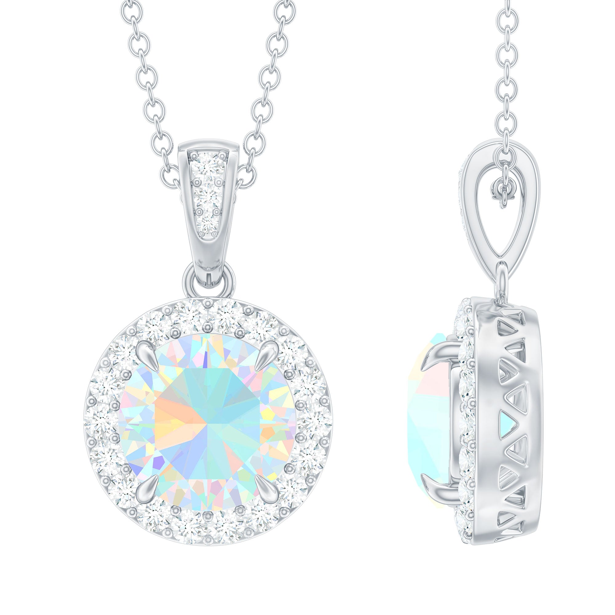 Real Ethiopian Opal Necklace With Moissanite Halo