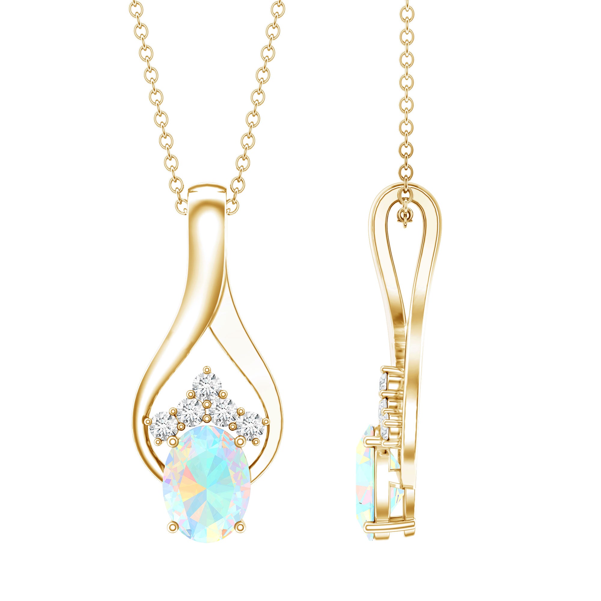 Natural Oval Ethiopian Opal and Moissanite Teardrop Necklace With Chain AAA - Rosec Jewels