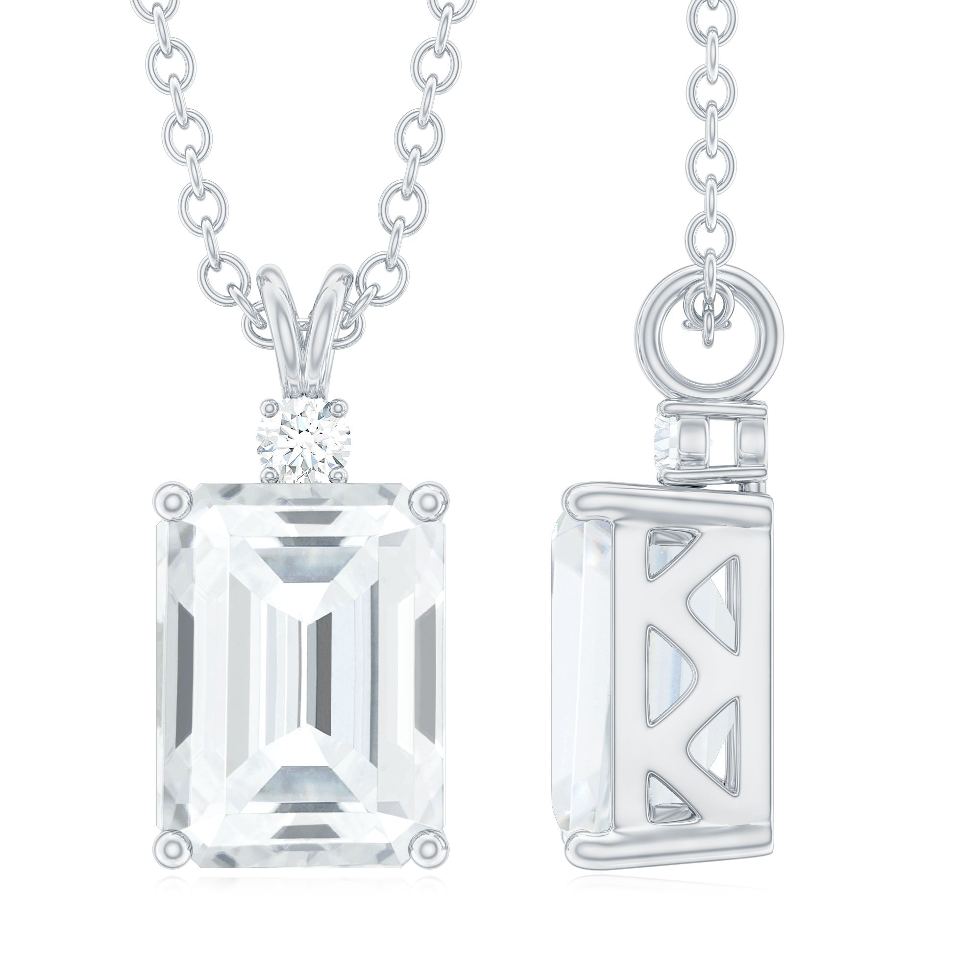 Emerald Cut Moissanite Solitaire Pendant Necklace