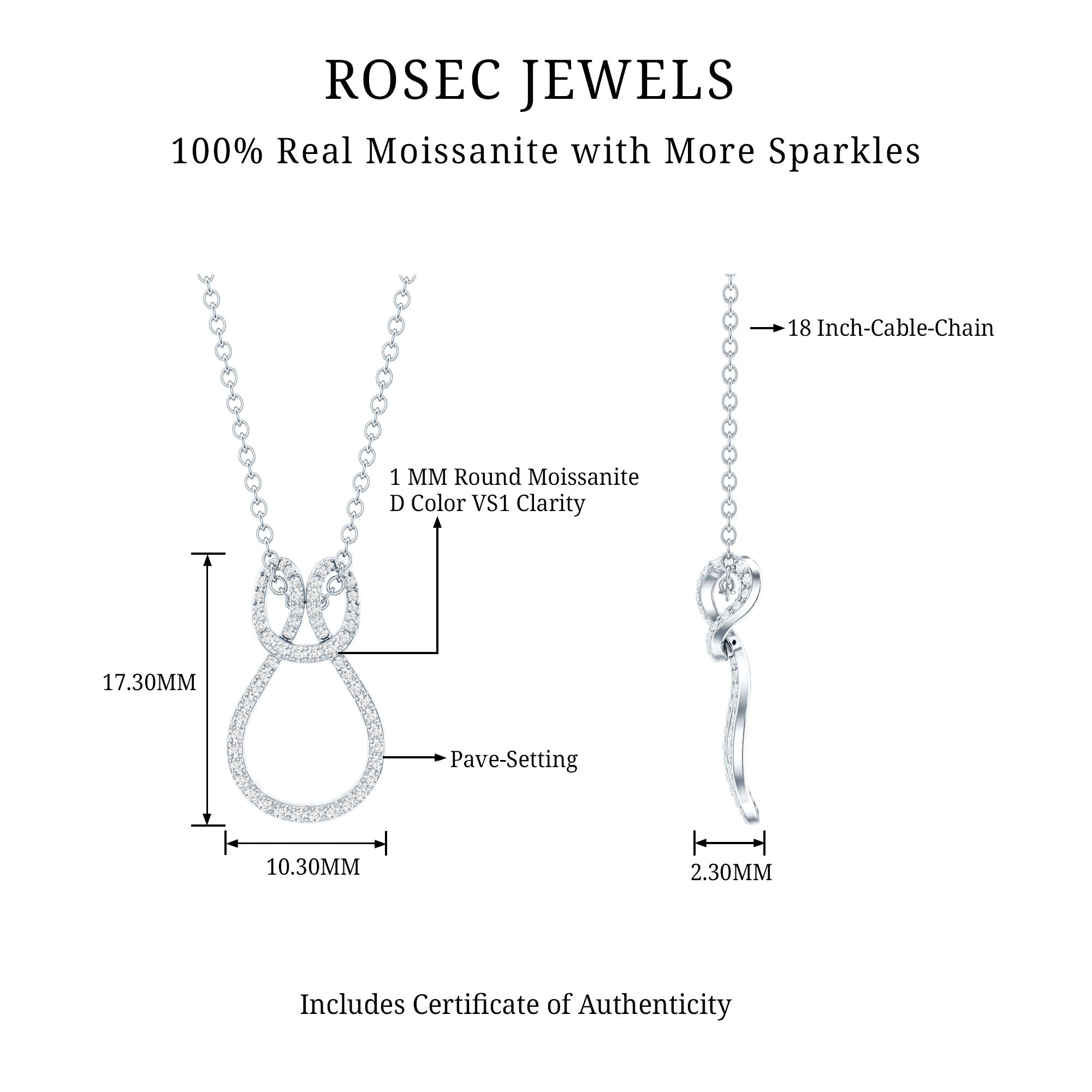 Classic Moissanite Twisted Infinity Pendant Necklace D-VS1 - Rosec Jewels