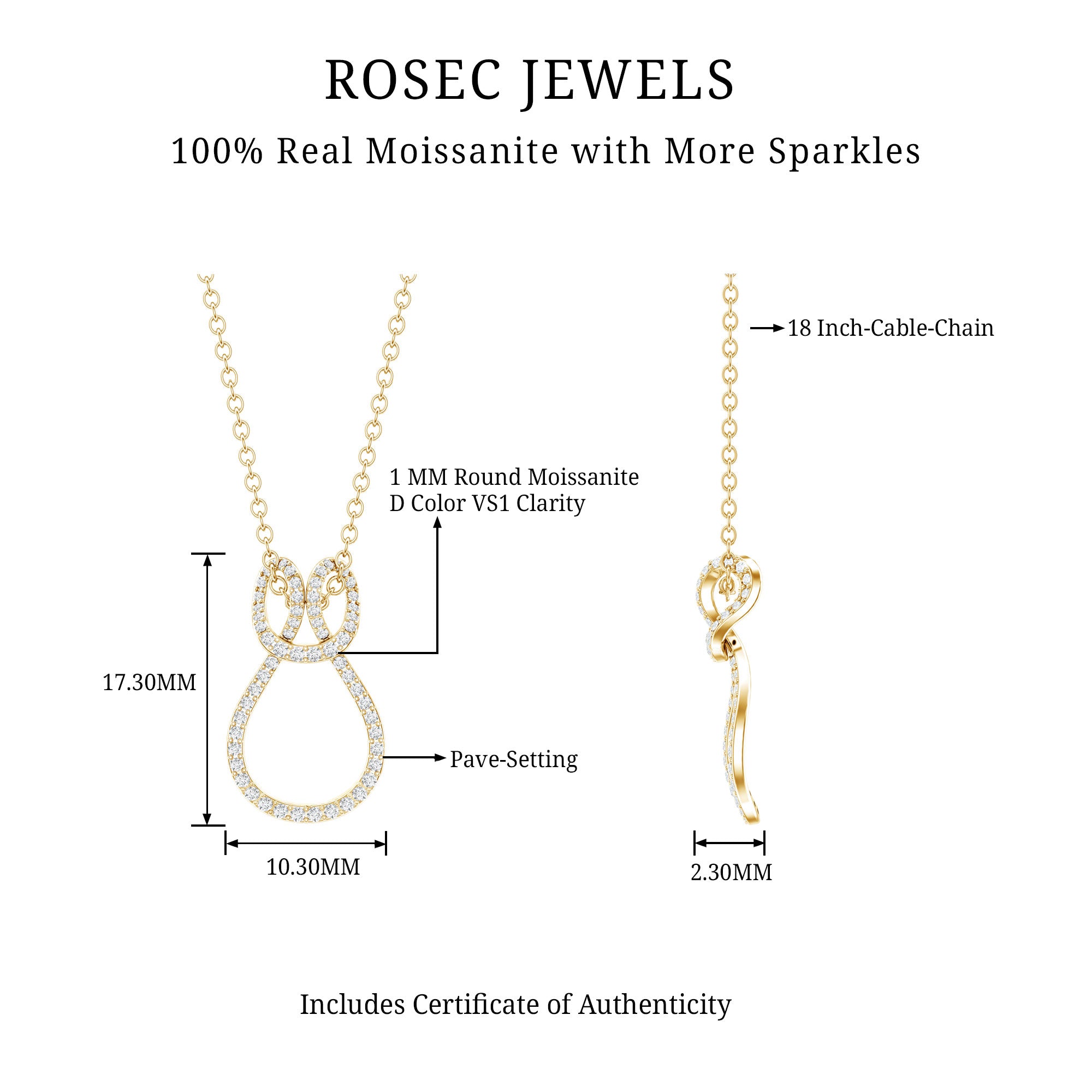 Classic Moissanite Twisted Infinity Pendant Necklace D-VS1 - Rosec Jewels