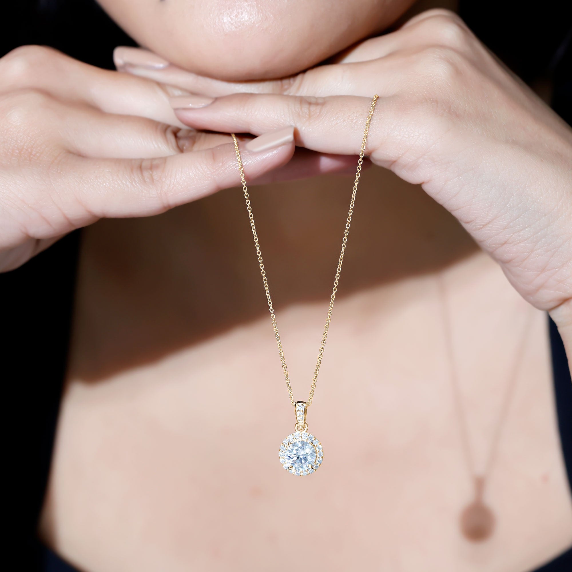 Round Cubic Zirconia Classic Halo Pendant AAAAA - Rosec Jewels