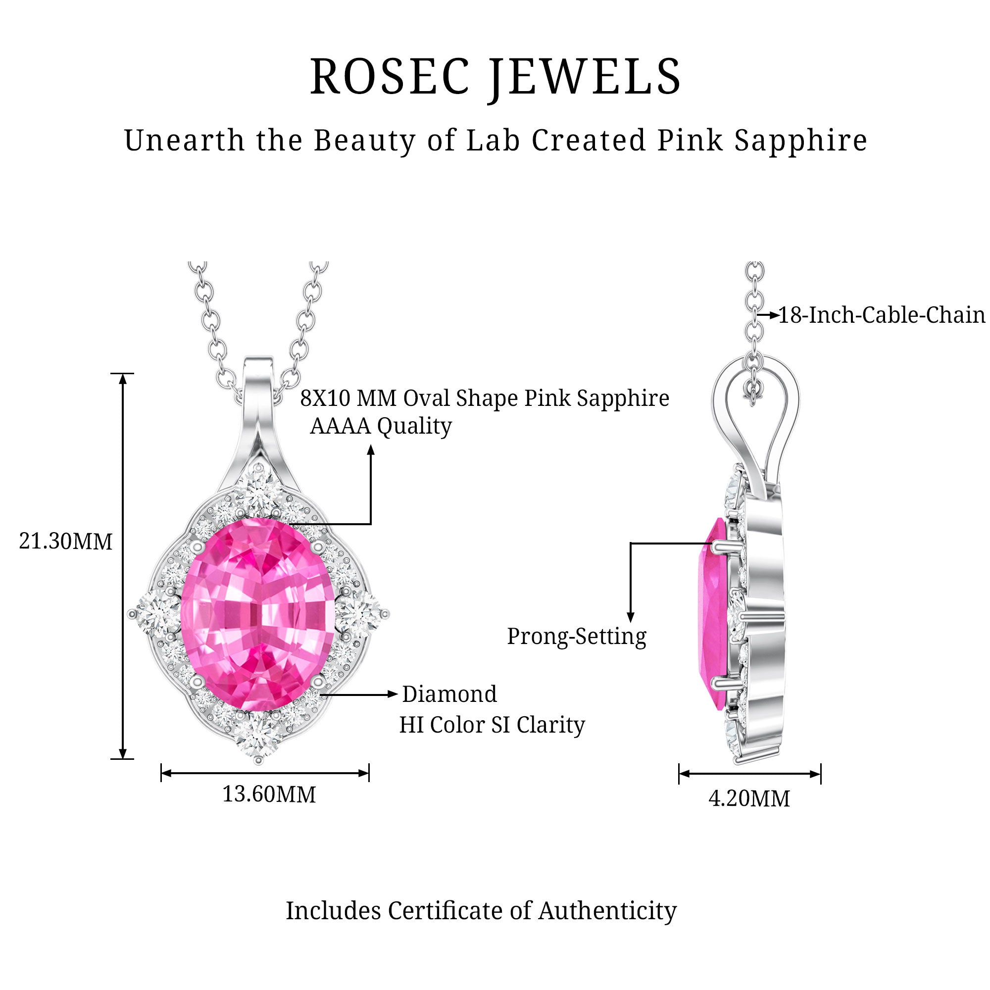4 Carat Oval Lab Created Pink Sapphire Vintage Pendant with Diamonds AAAA - Rosec Jewels