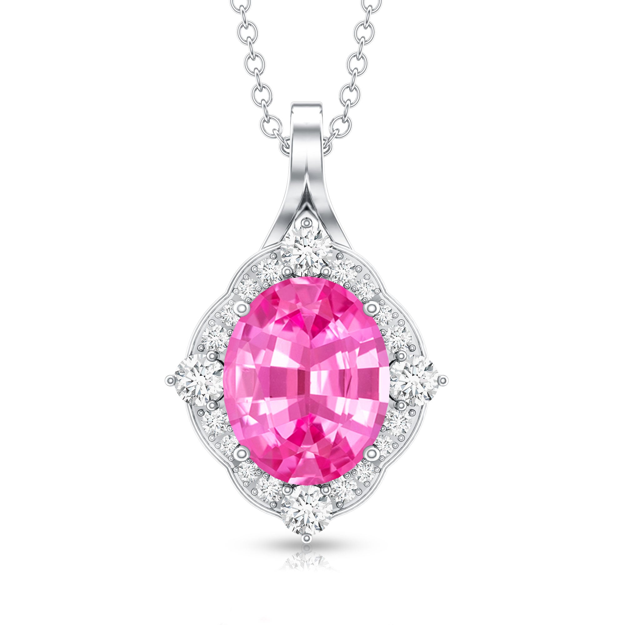 4 Carat Oval Lab Created Pink Sapphire Vintage Pendant with Diamonds AAAA - Rosec Jewels