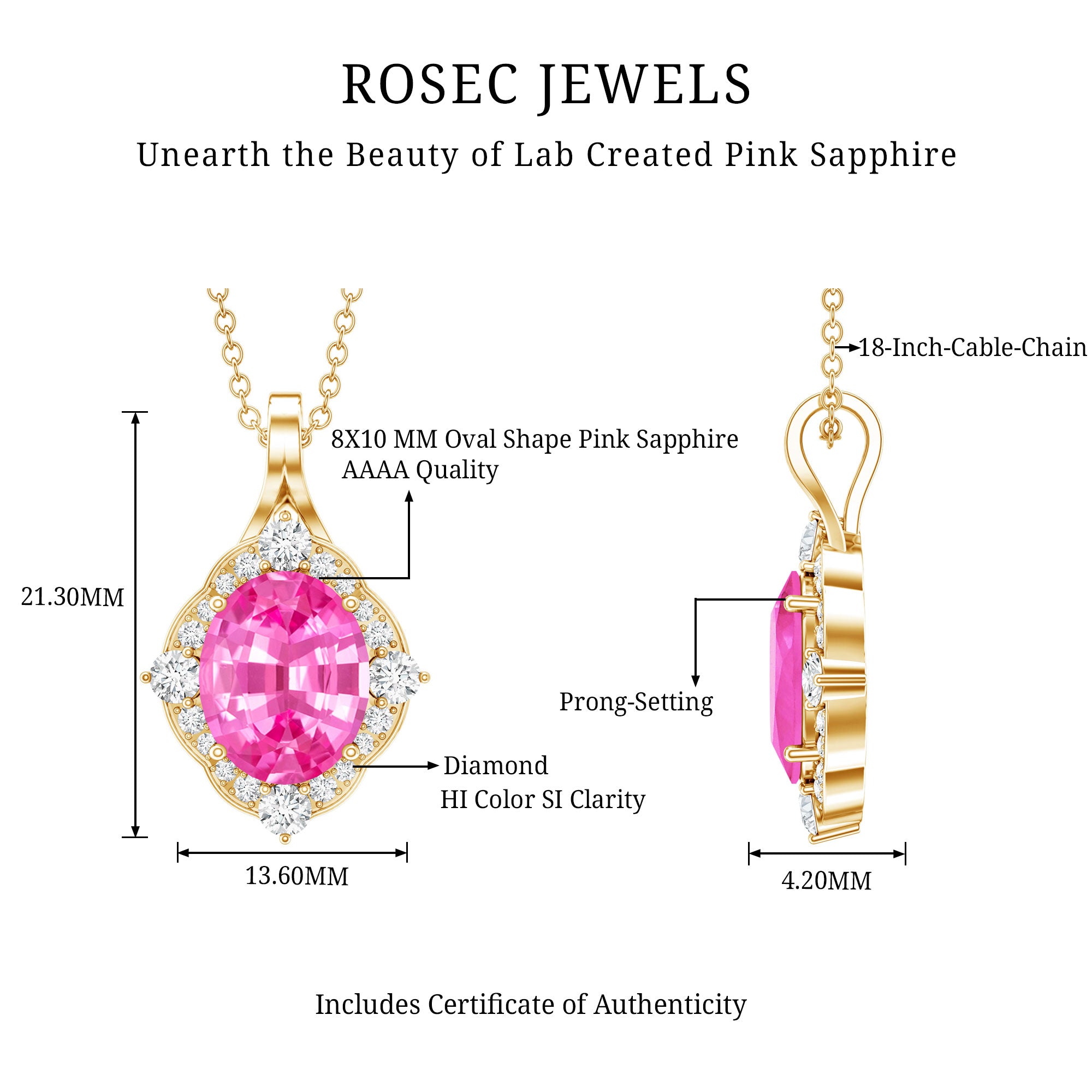 4 Carat Oval Lab Created Pink Sapphire Vintage Pendant with Diamonds AAAA - Rosec Jewels