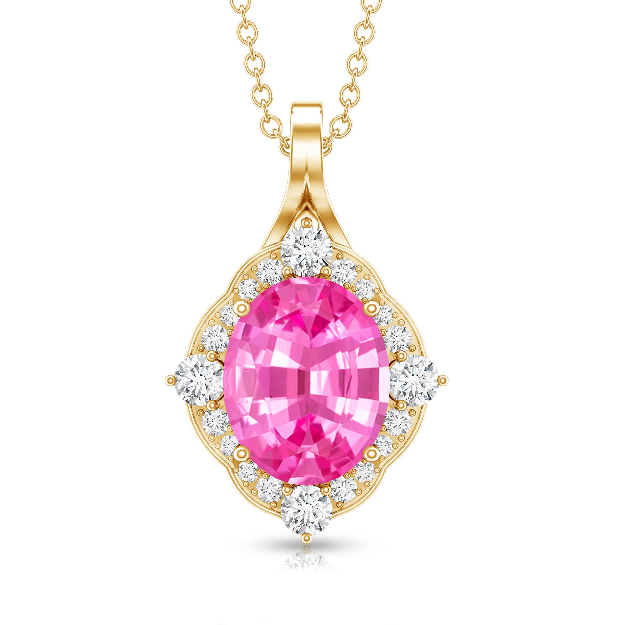 4 Carat Oval Lab Created Pink Sapphire Vintage Pendant with Diamonds AAAA - Rosec Jewels