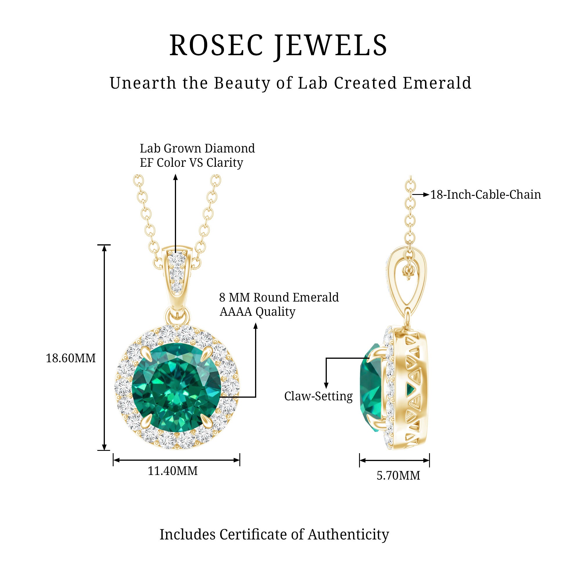 2 Carat Round Cut Lab Grown Emerald and Diamond Halo Necklace AAAA - Rosec Jewels