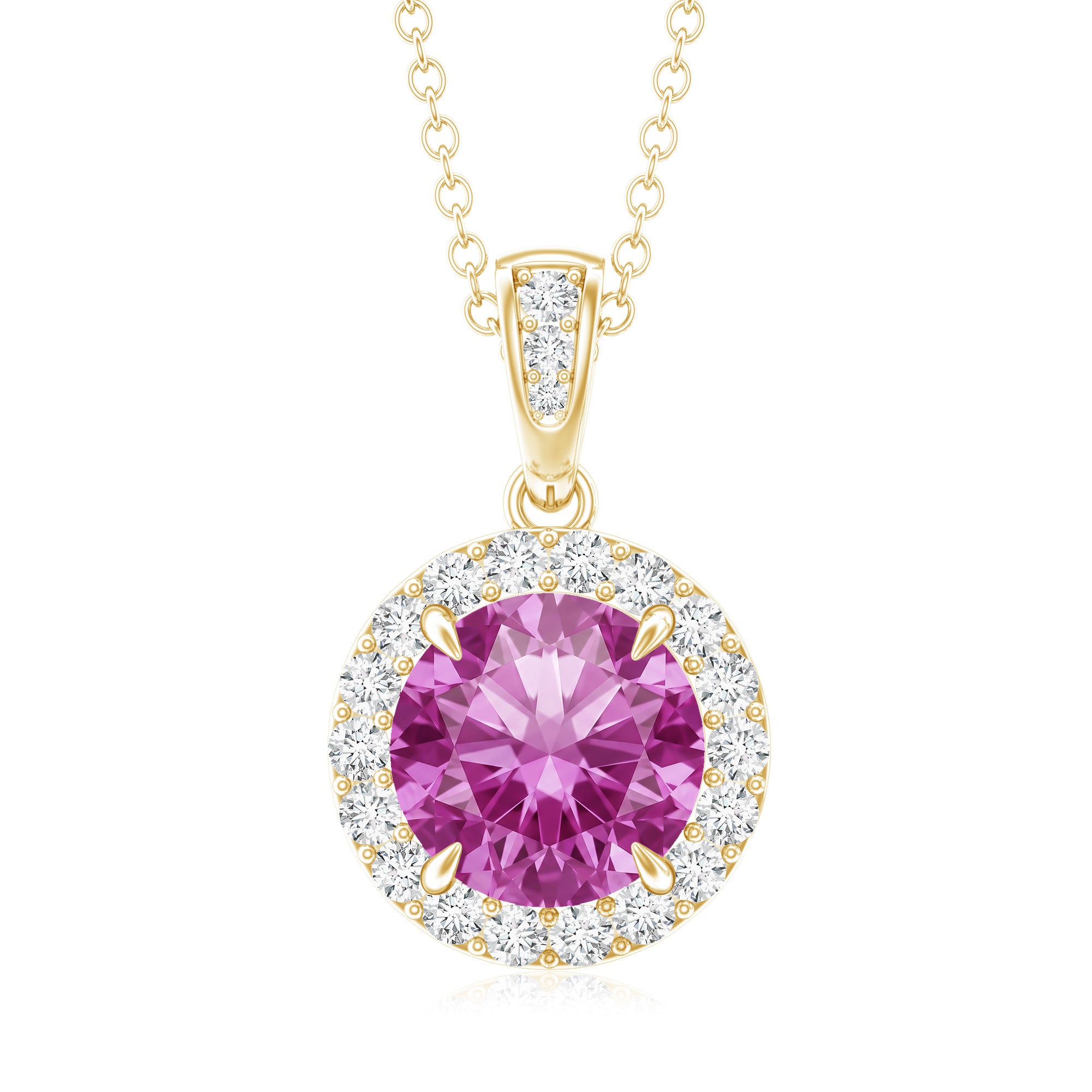 2.2 Carat Round Cut Lab Created Pink Sapphire and Diamond Necklace with Certificate AAAA - Rosec Jewels