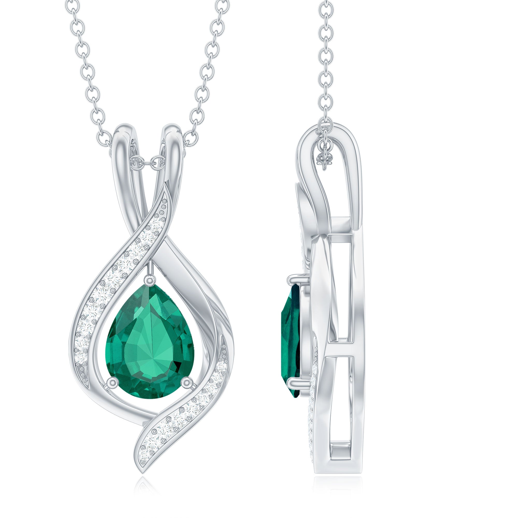 1 Carat Pear Cut Lab Created Emerald Teardrop Pendant with Diamond AAAA - Rosec Jewels