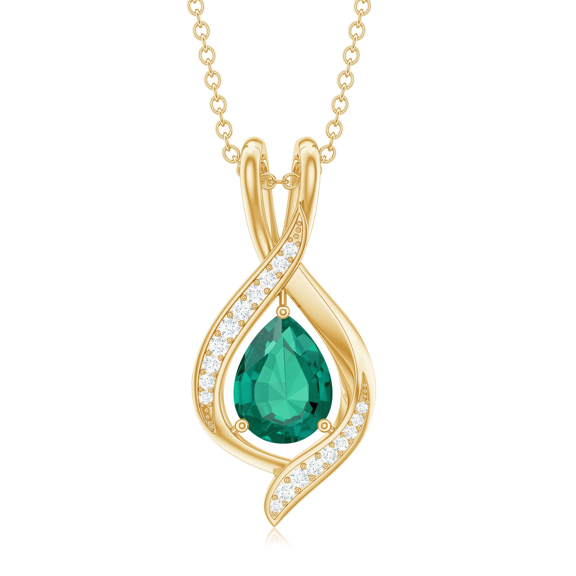 1 Carat Pear Cut Lab Created Emerald Teardrop Pendant with Diamond AAAA - Rosec Jewels
