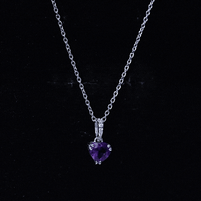 Certified Solitaire Amethyst Heart Necklace with Diamond AAA - Rosec Jewels