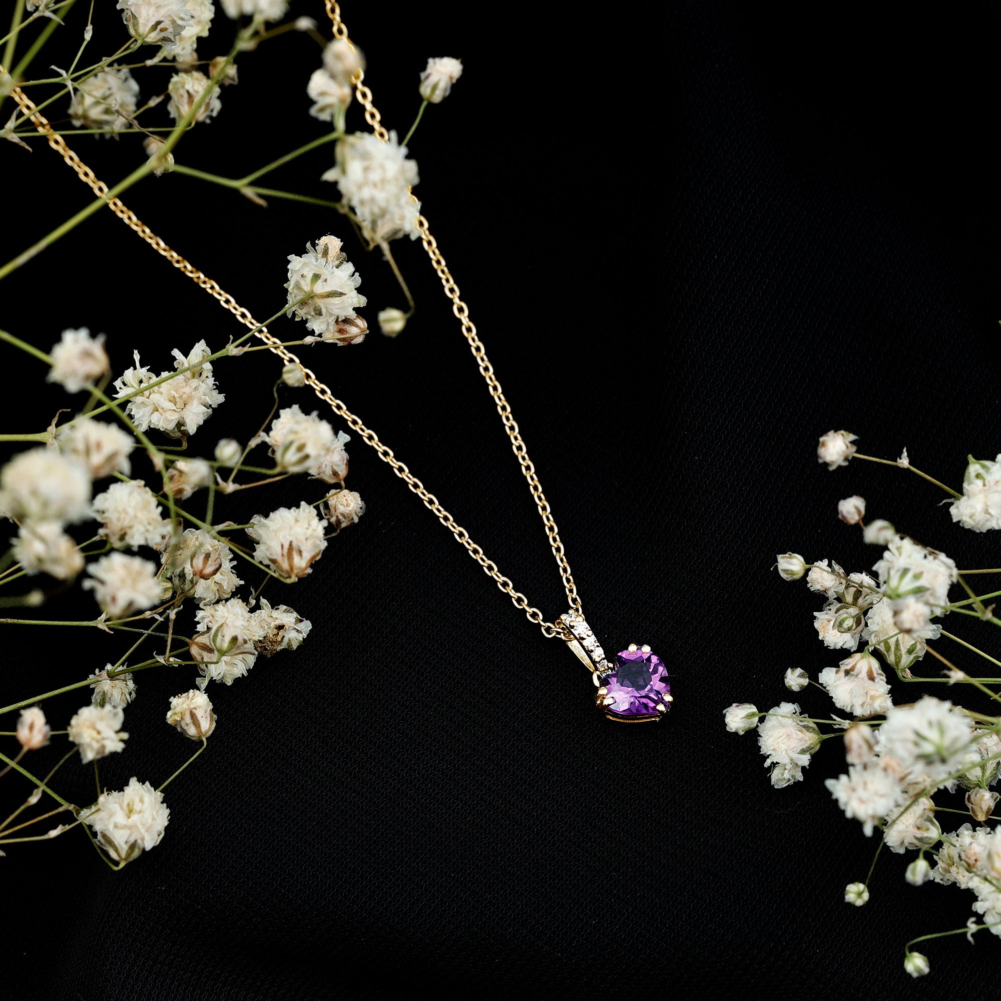 Certified Solitaire Amethyst Heart Necklace with Diamond AAA - Rosec Jewels
