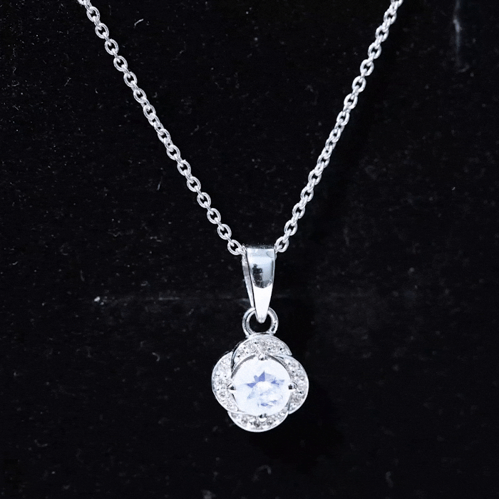 Moonstone and Diamond Flower Pendant Necklace AAA - Rosec Jewels