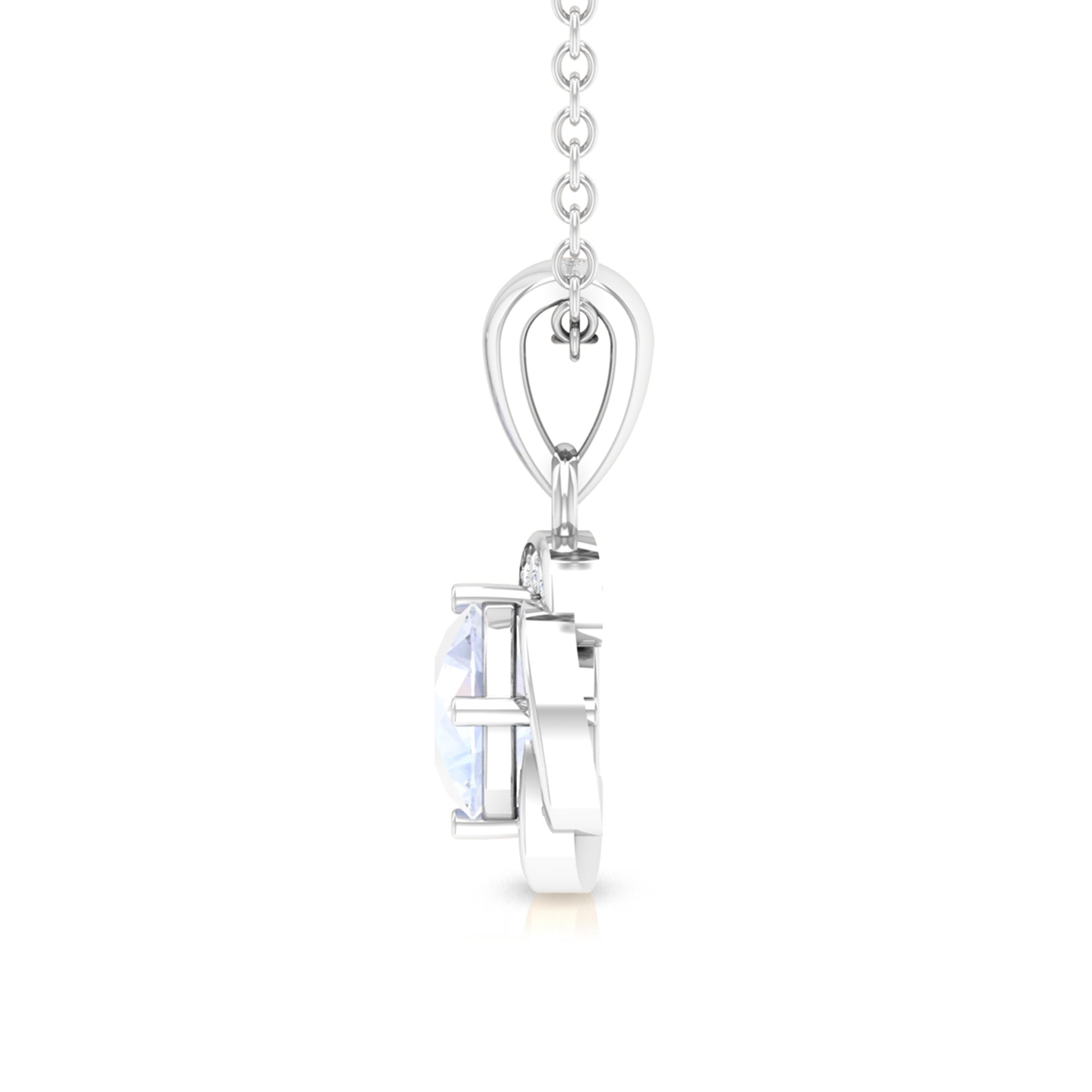 Moonstone and Diamond Flower Pendant Necklace AAA - Rosec Jewels